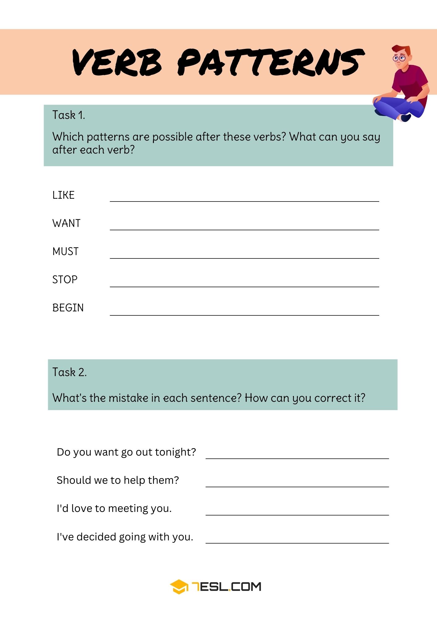 Verb Patterns Worksheets and Exercises 1