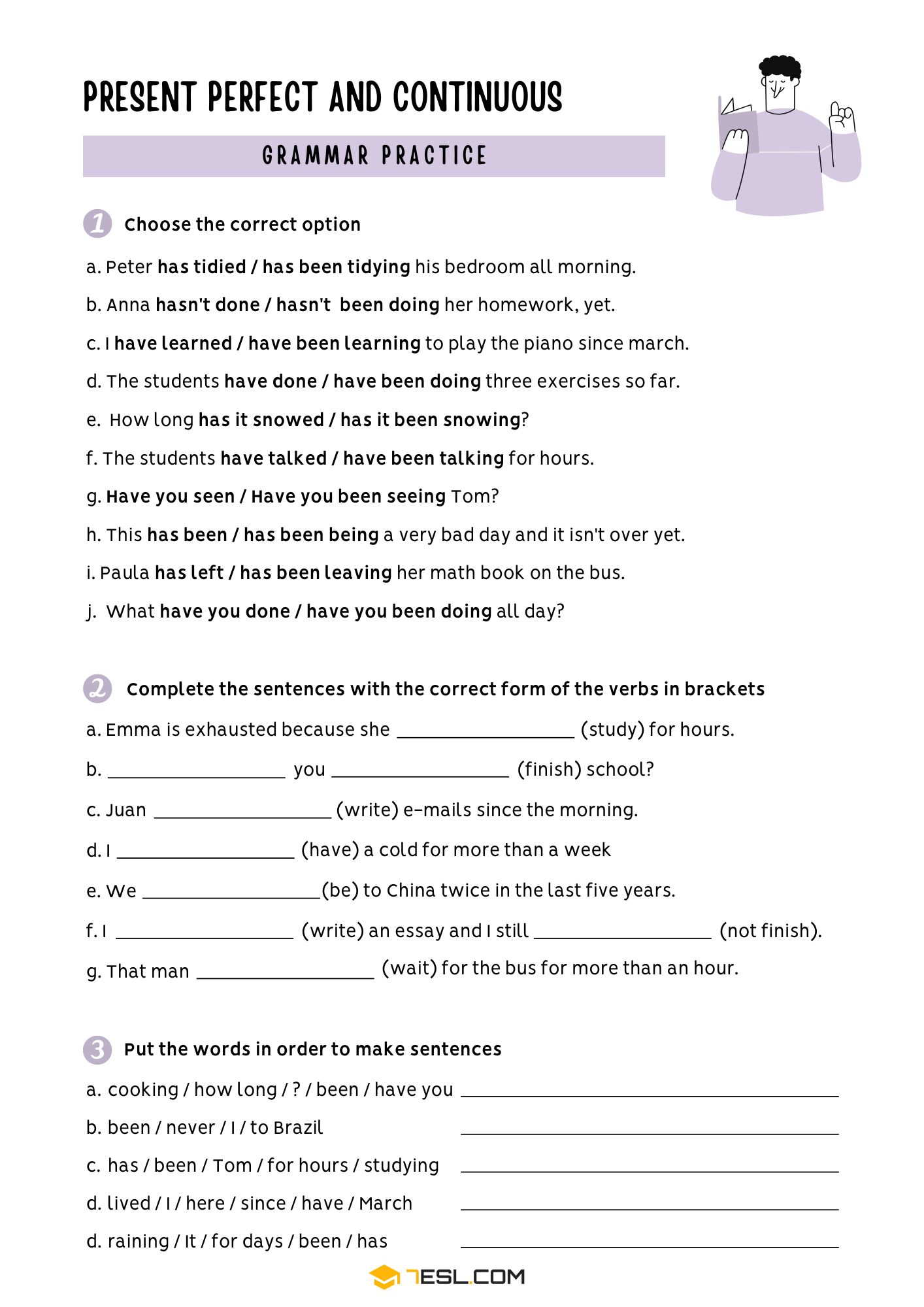 Present Perfect & Present Perfect Continuous Worksheets and Exercises 1