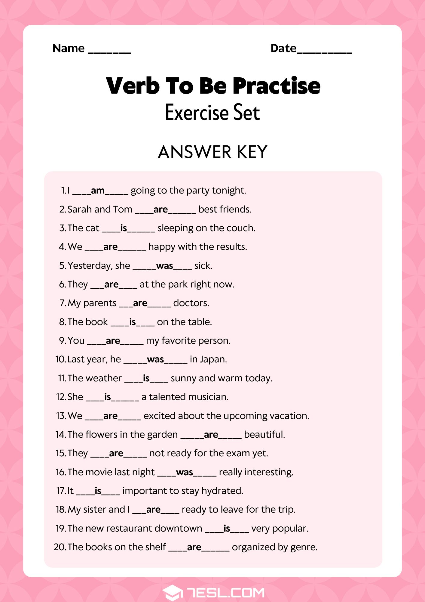 Verb to Be Worksheets and Exercises 2