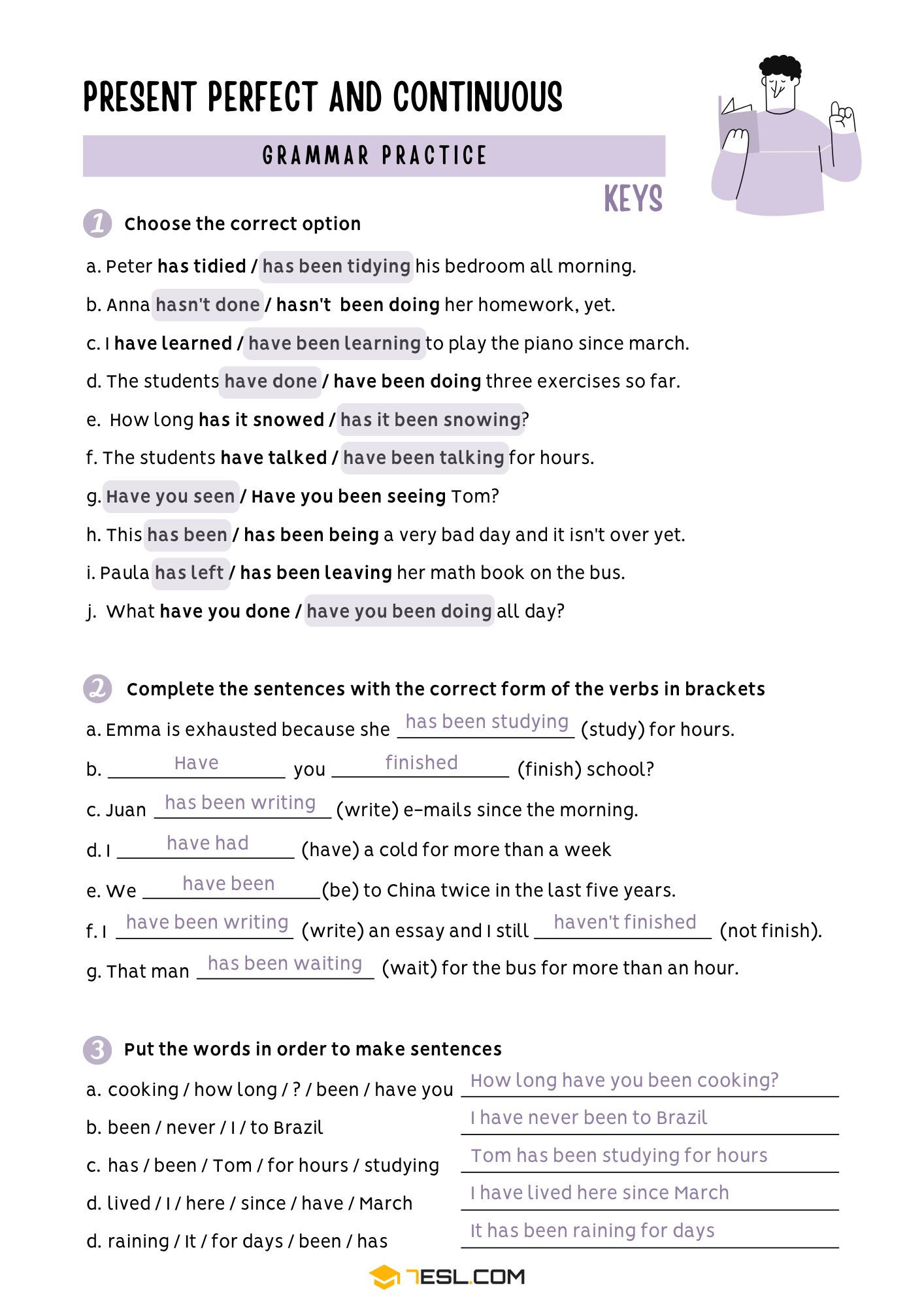 Present Perfect & Present Perfect Continuous Worksheets and Exercises 2