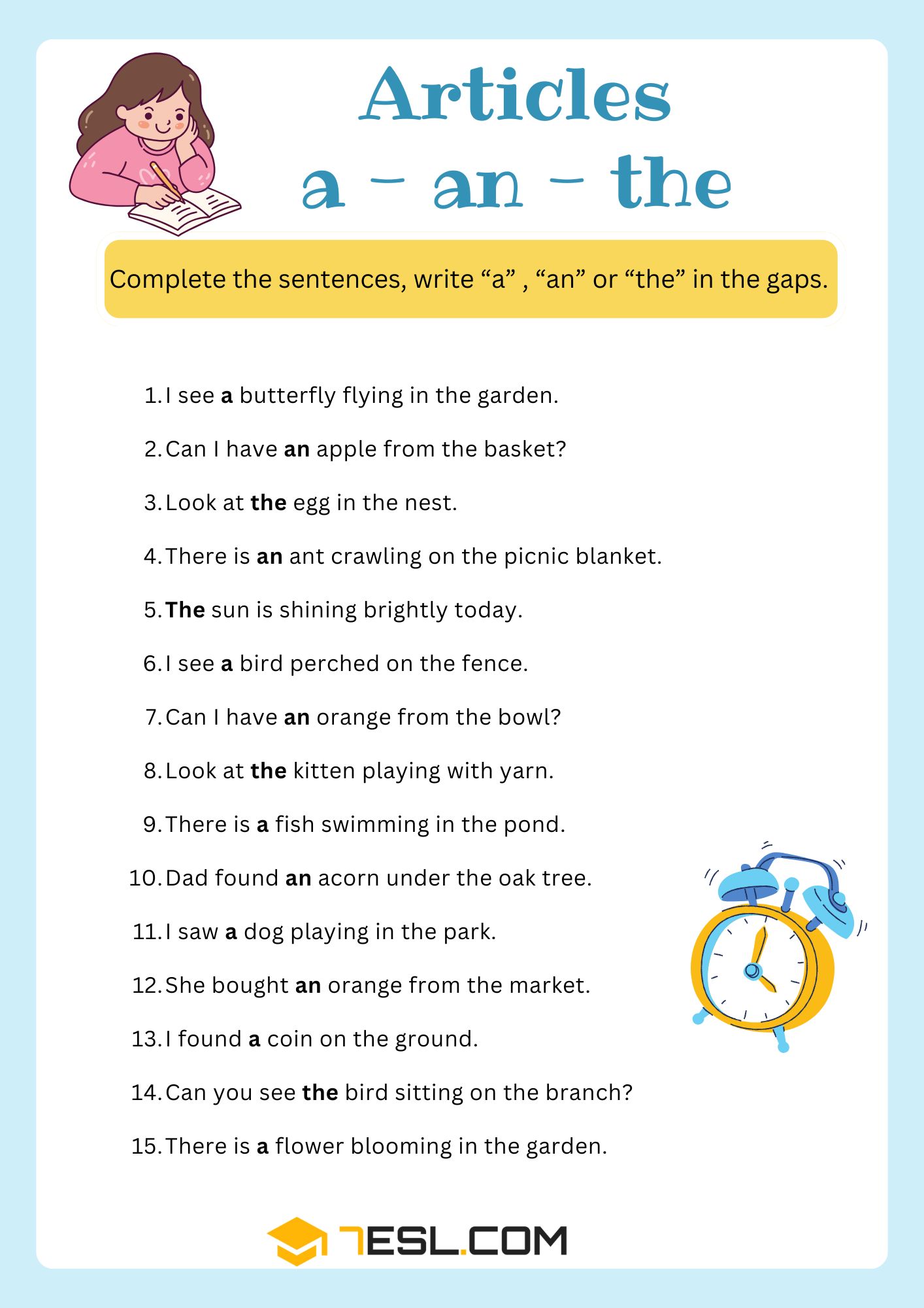 Article Worksheets - Article Exercises 5