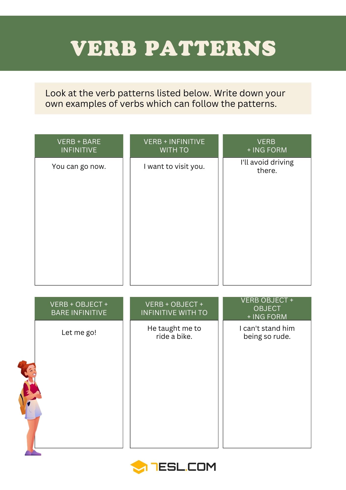 Verb Patterns Worksheets and Exercises 3