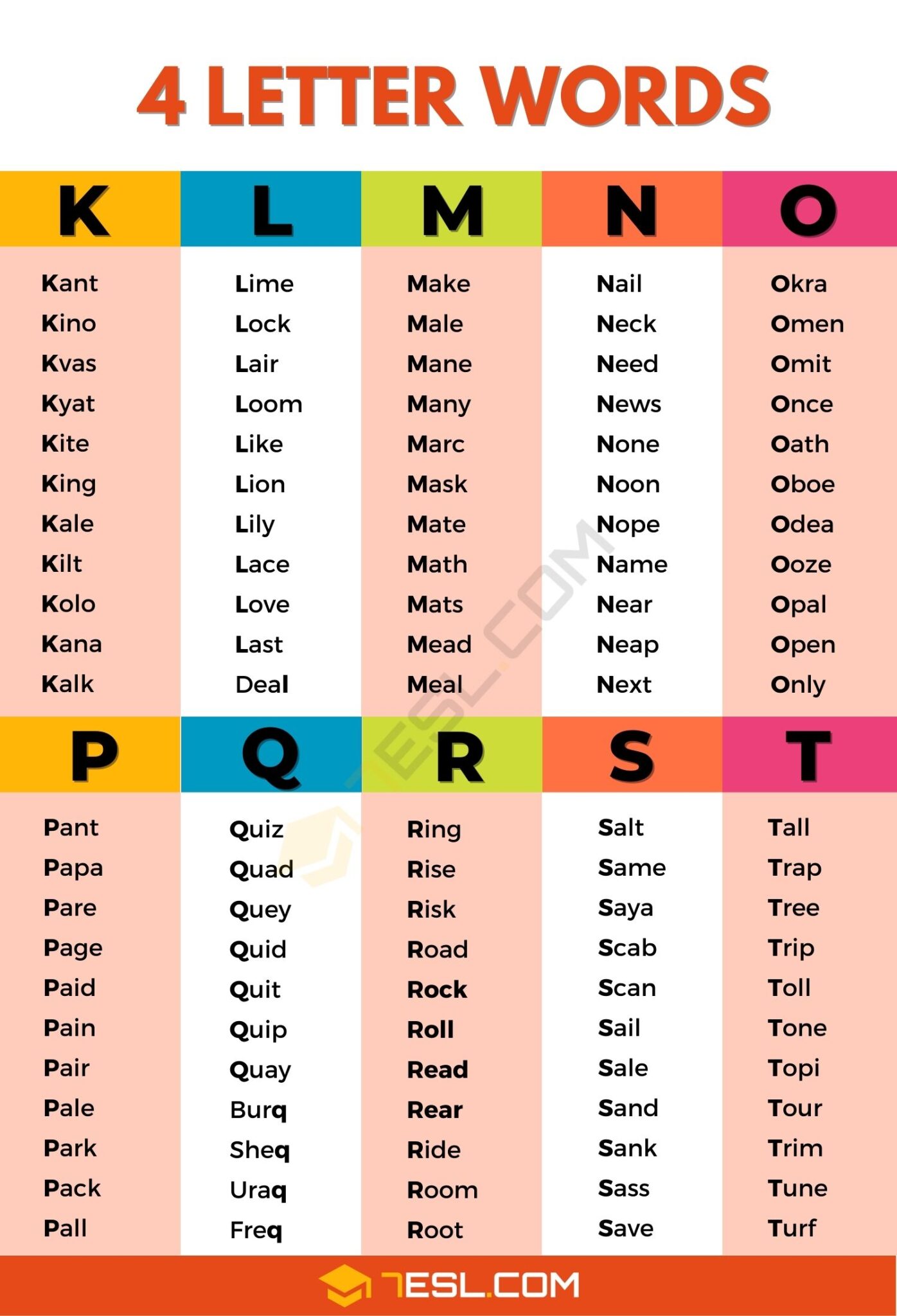 List of 4 Letter Words