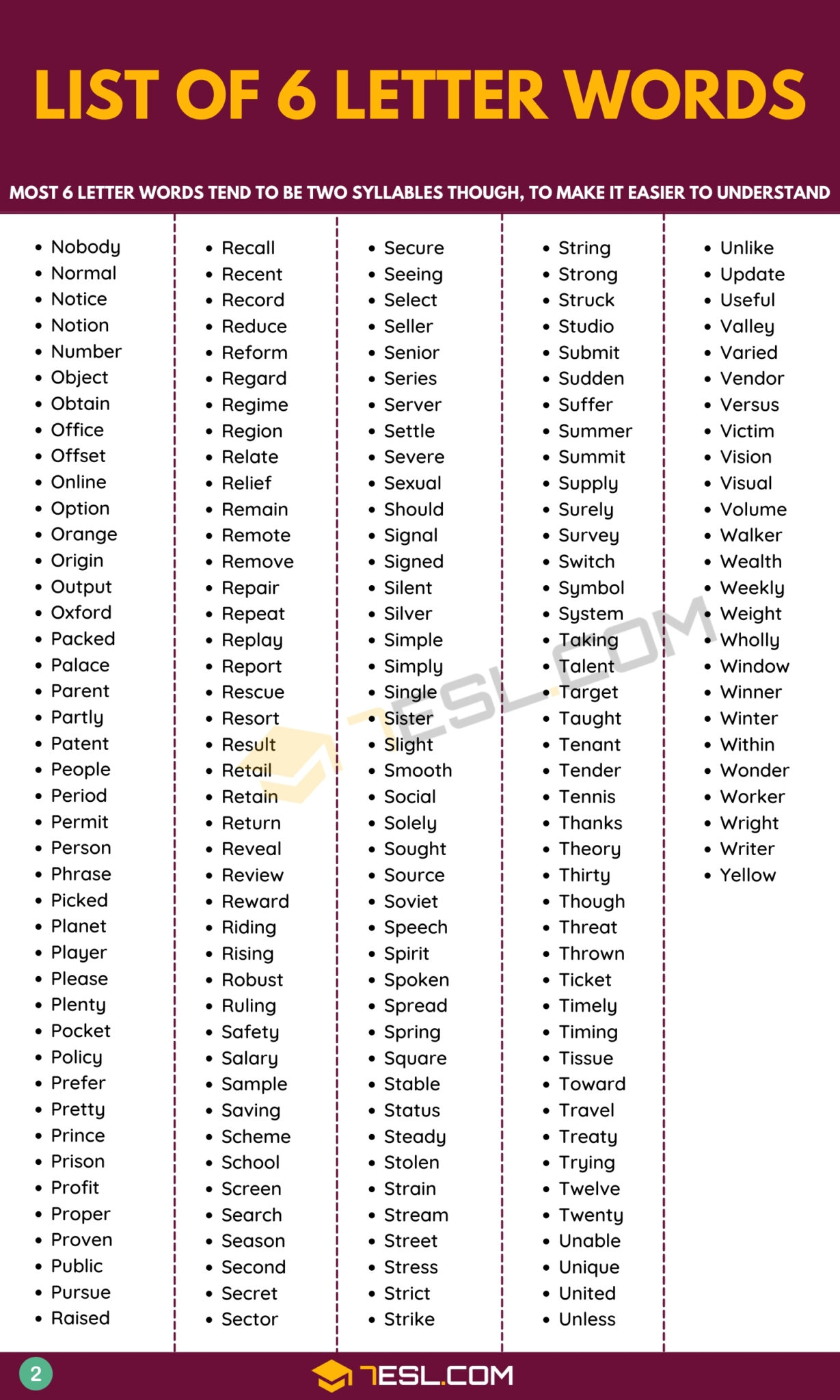 6 Letter Words in English
