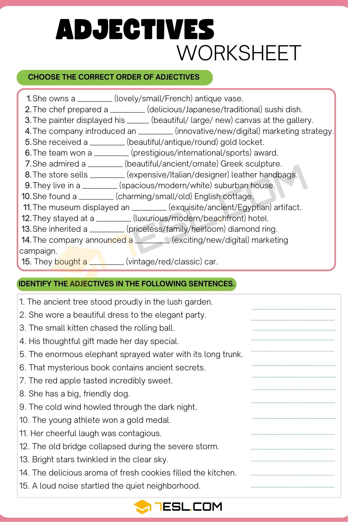 Adjective Worksheet