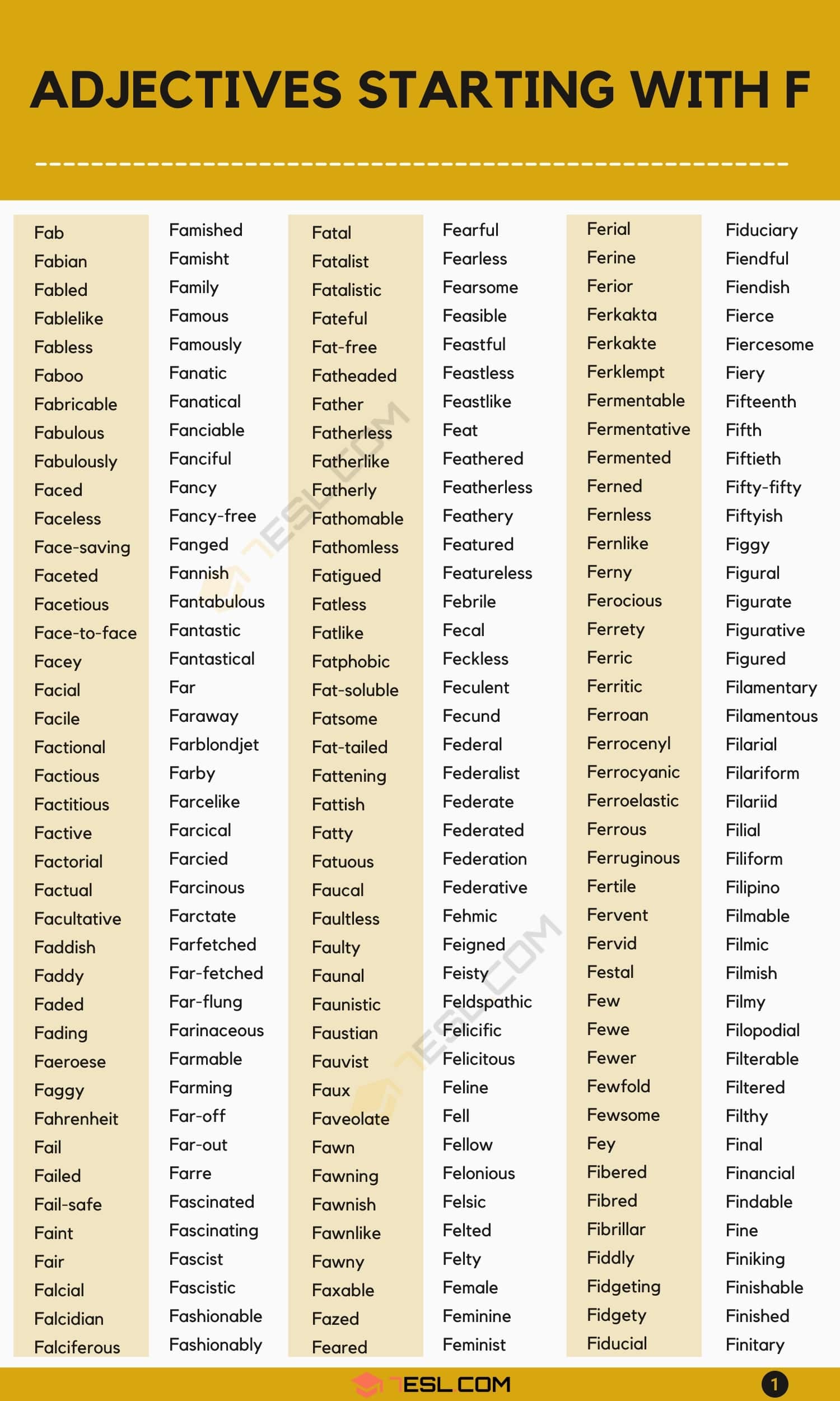 Adjectives that Start with F