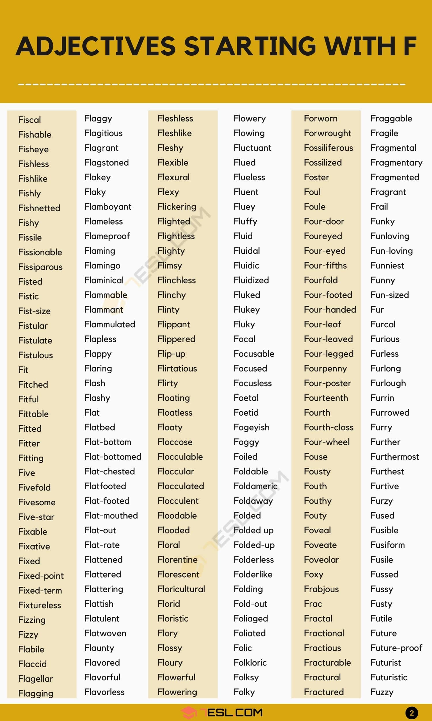 List of Adjectives that Start with F