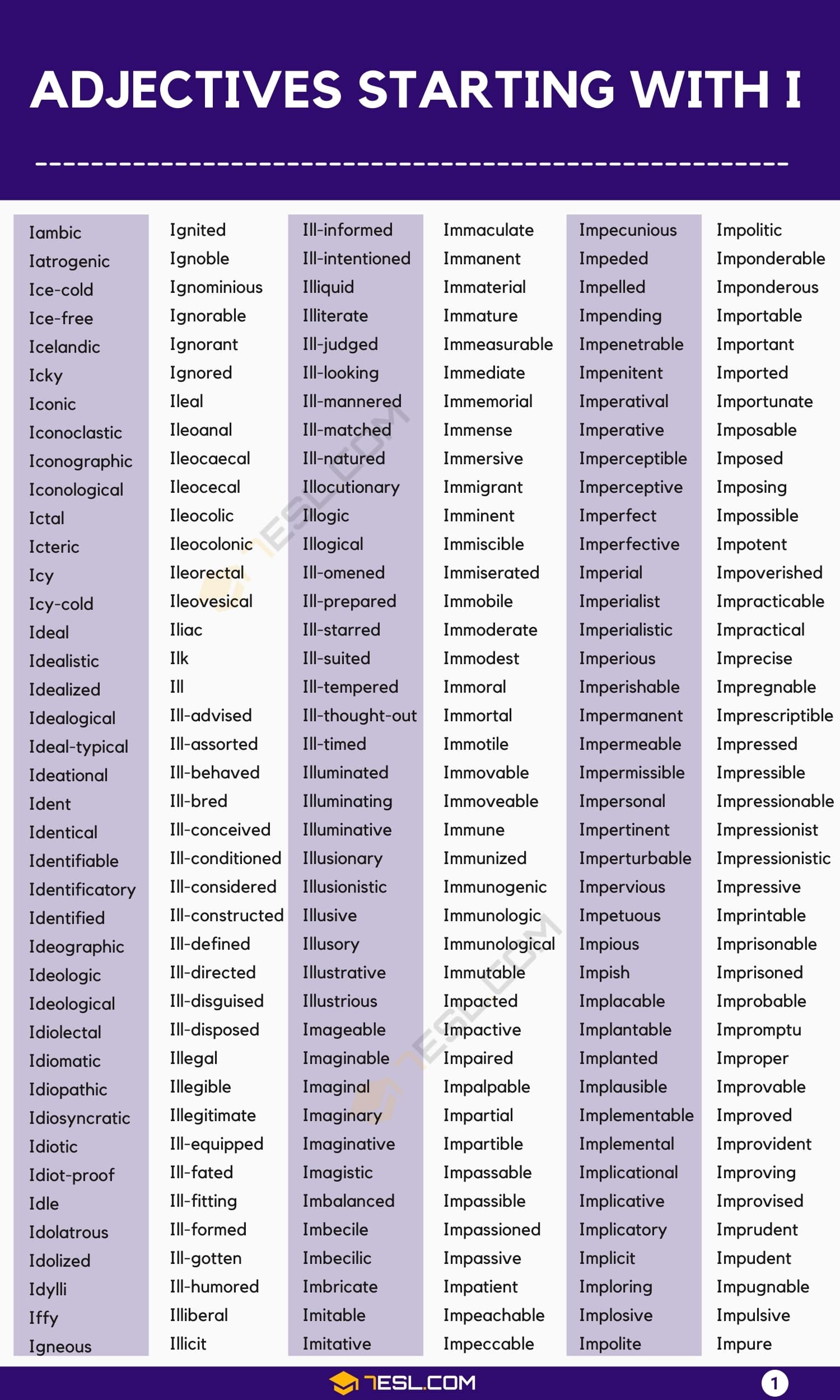 Adjectives that Start with I
