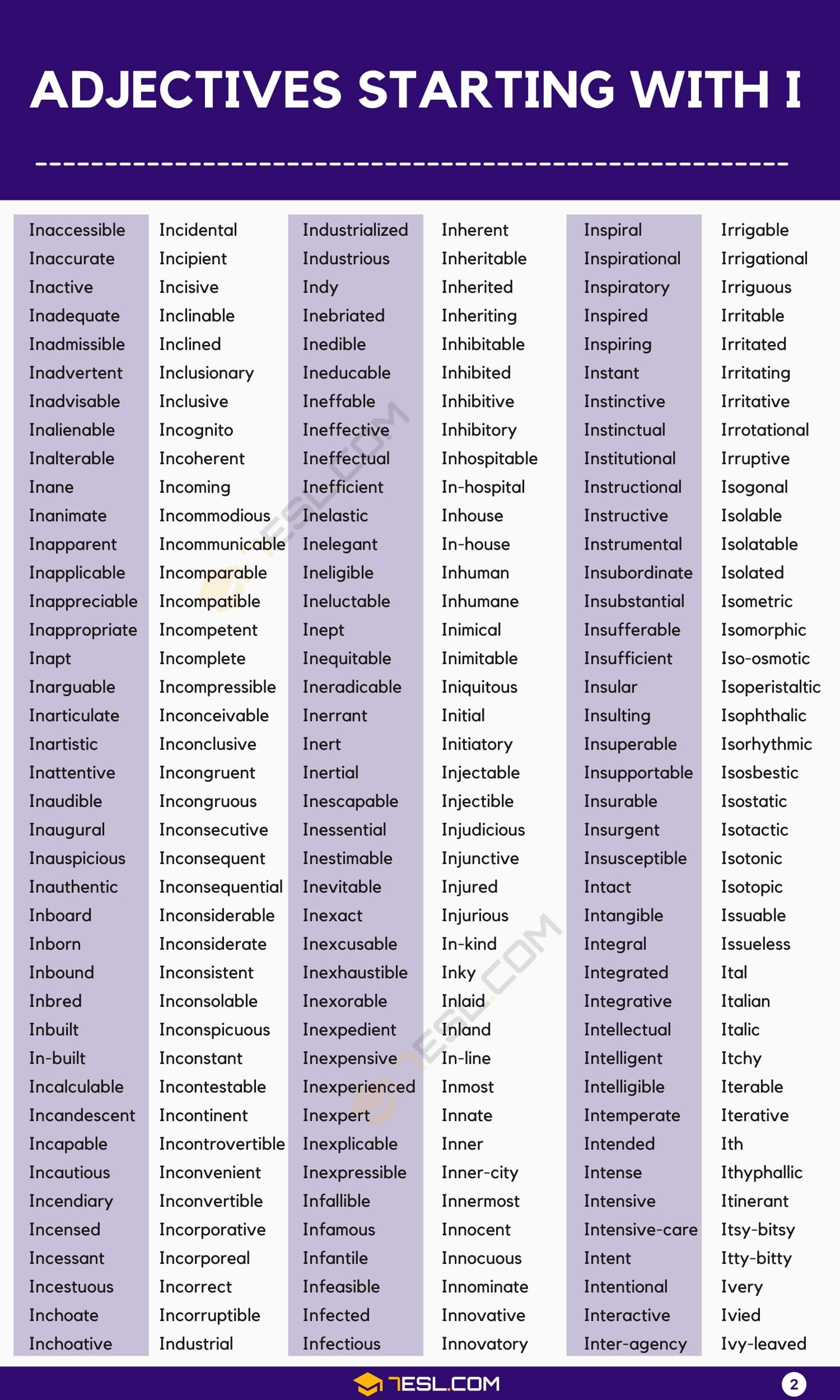 Examples of Adjectives that Start with I