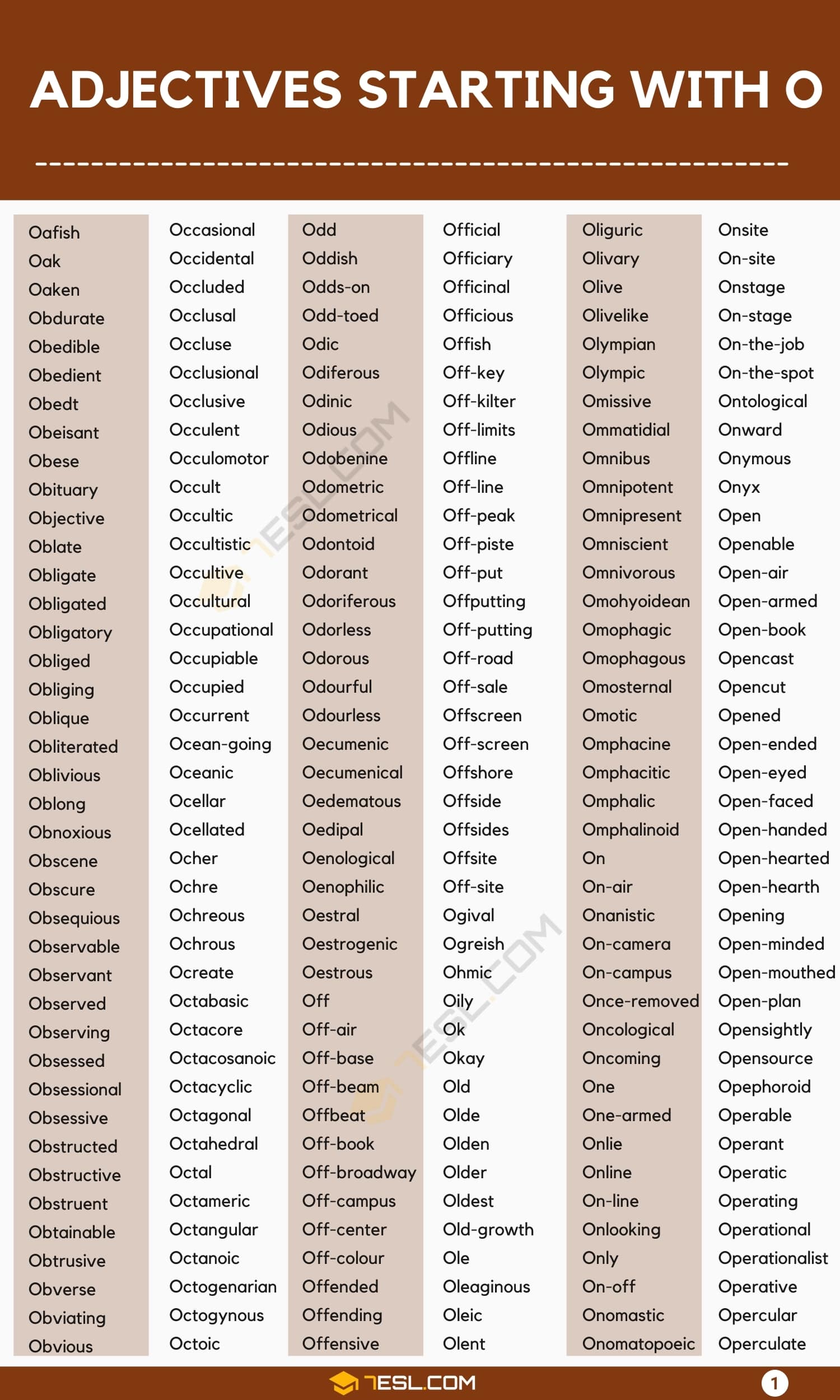 Adjectives that Start with O