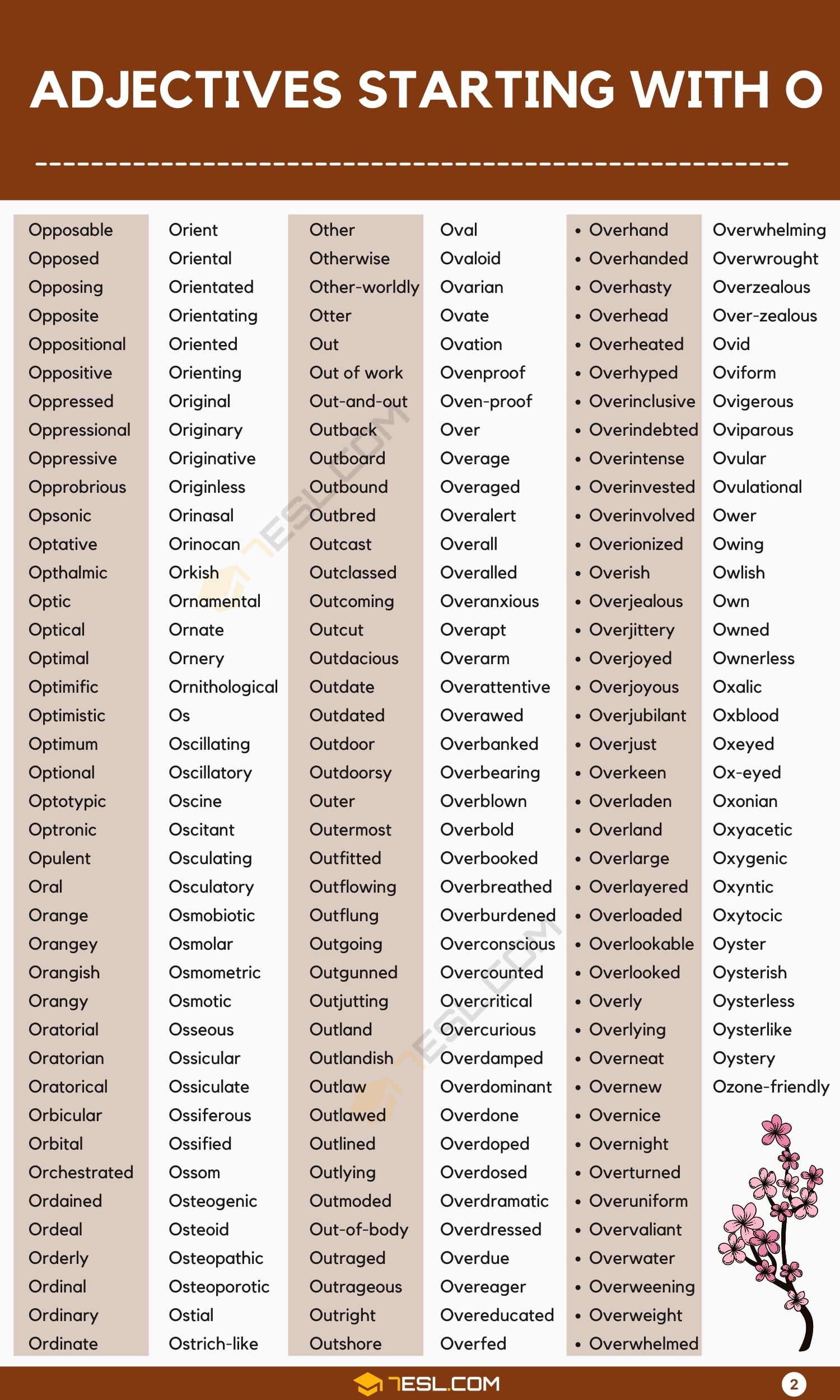 List of Adjectives that Start with O