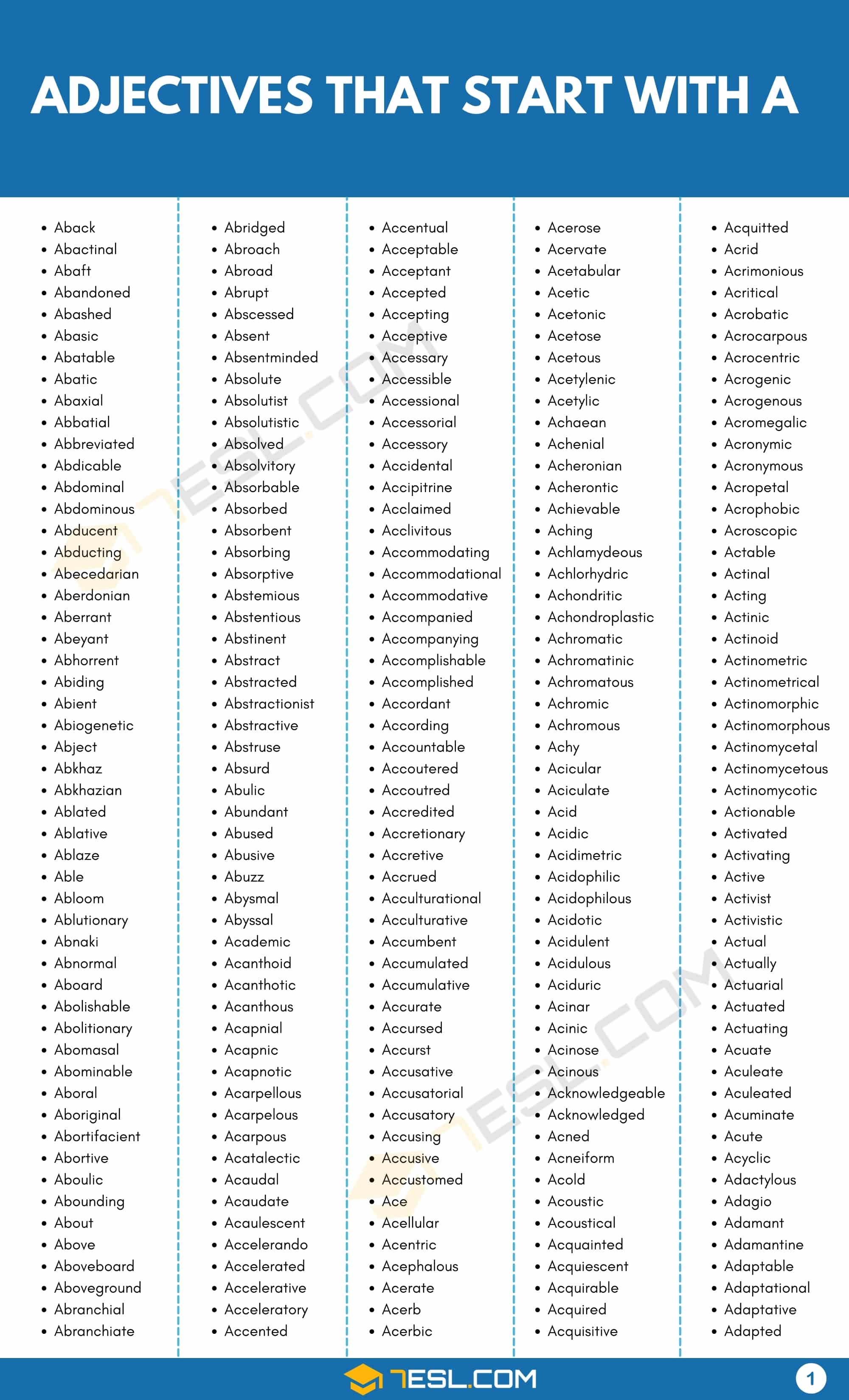 Adjectives that Start with A