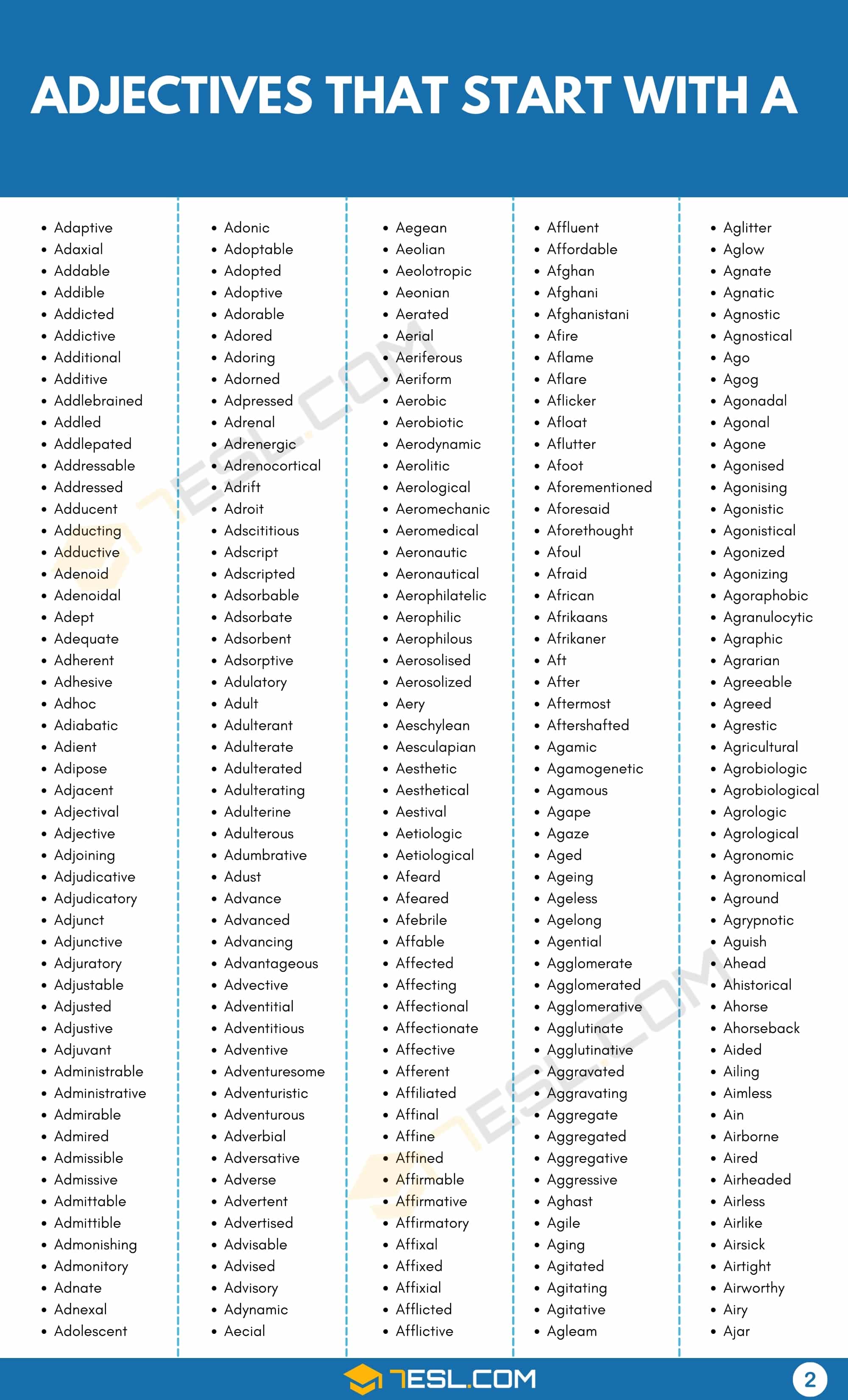 Adjectives Starting with A