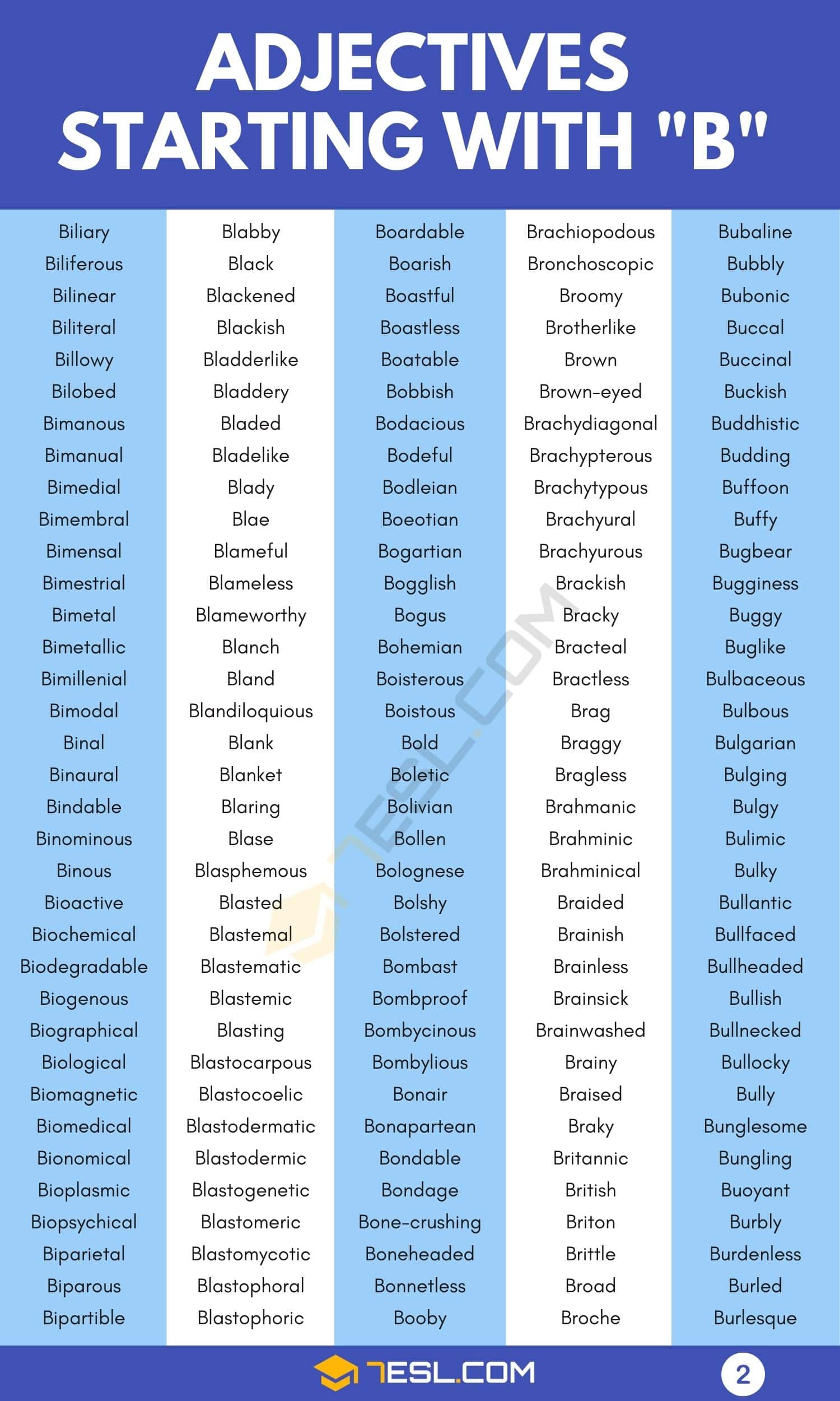 Adjectives Starting with B
