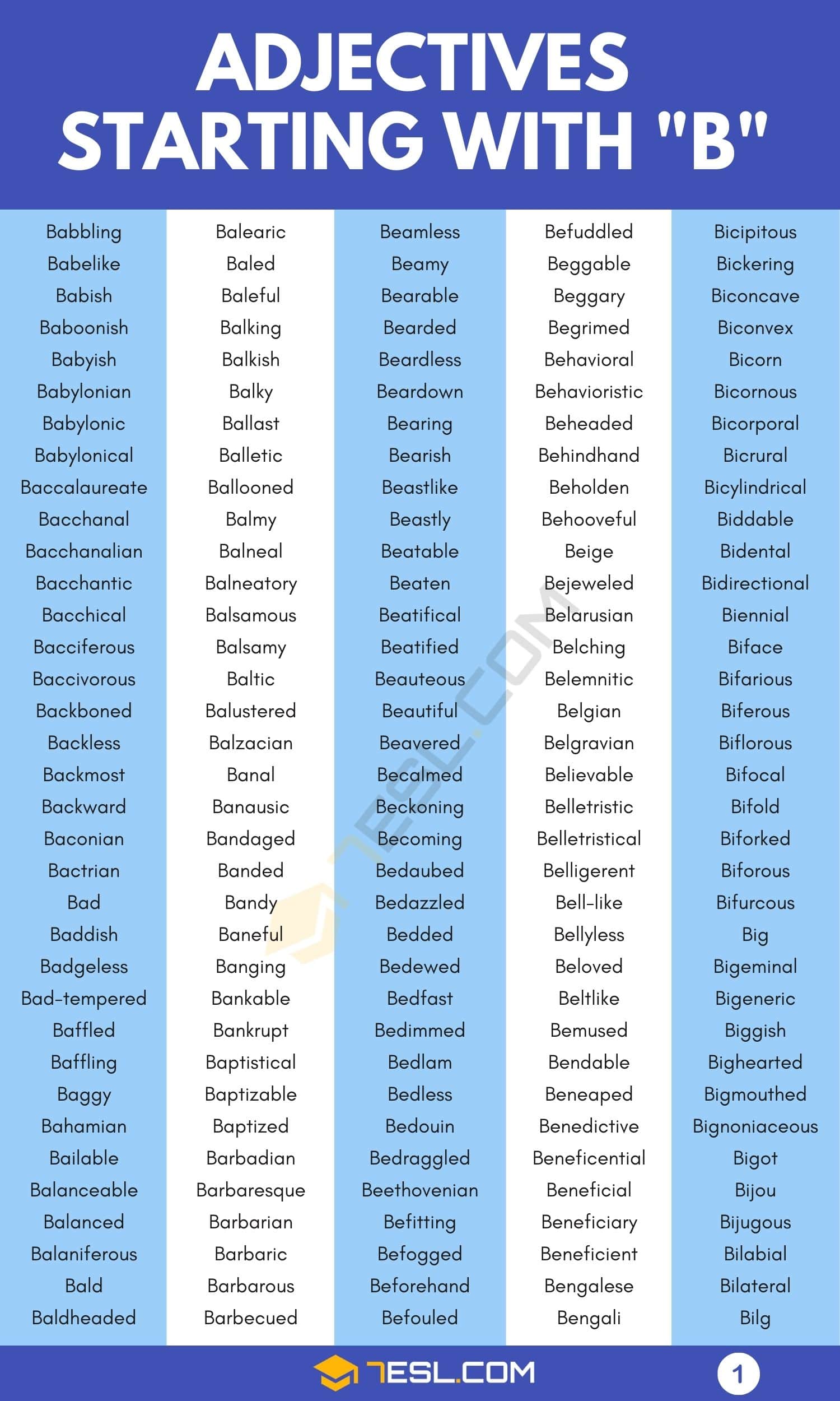 Adjectives that Start with B