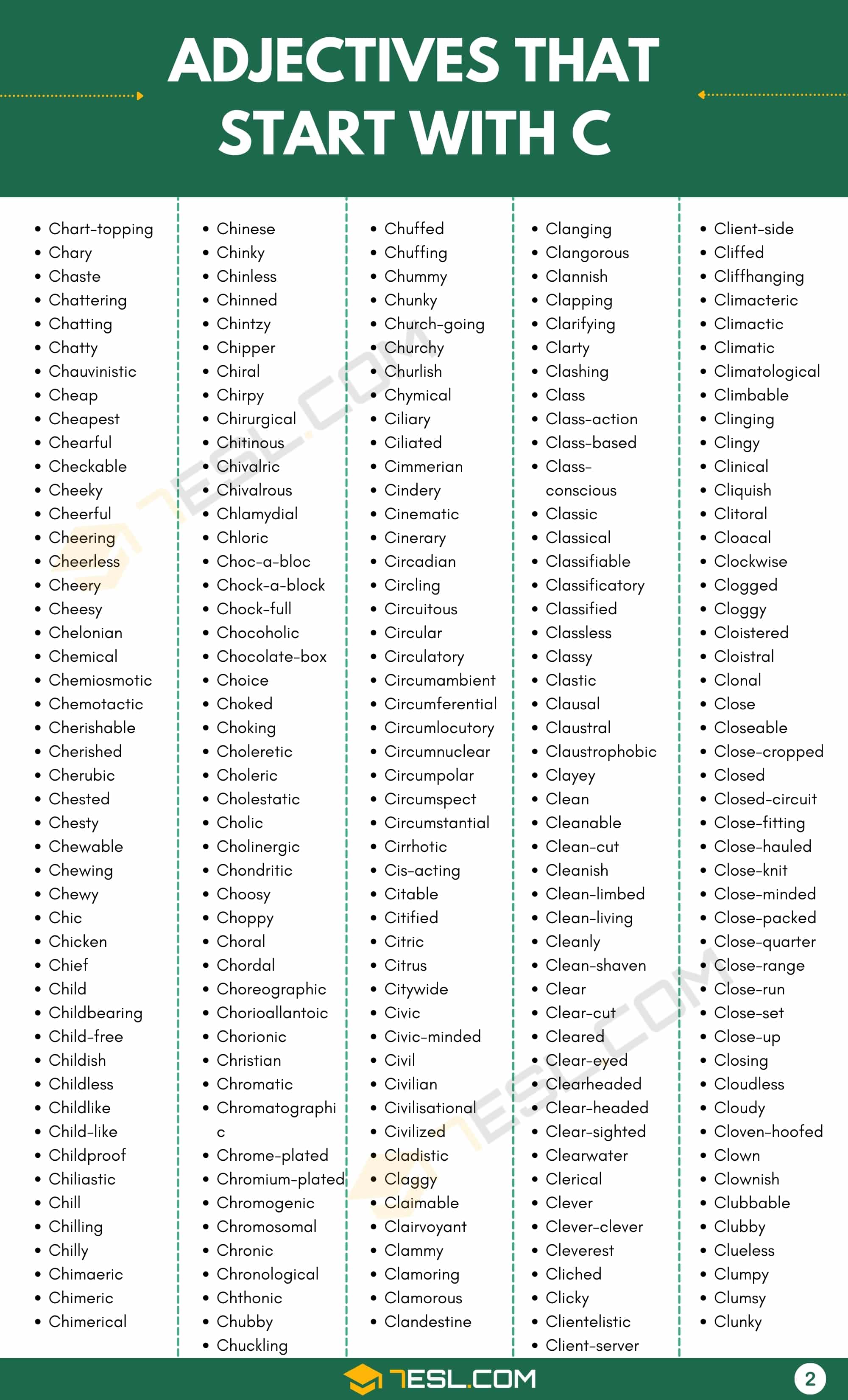 Examples of Adjectives that Start with C