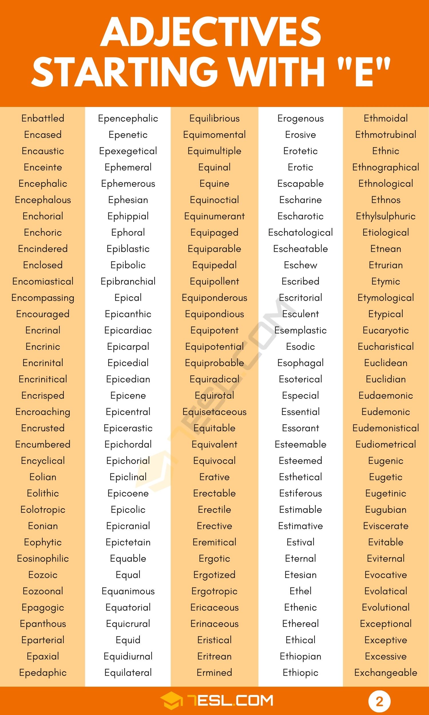 List of Adjectives that Start with E