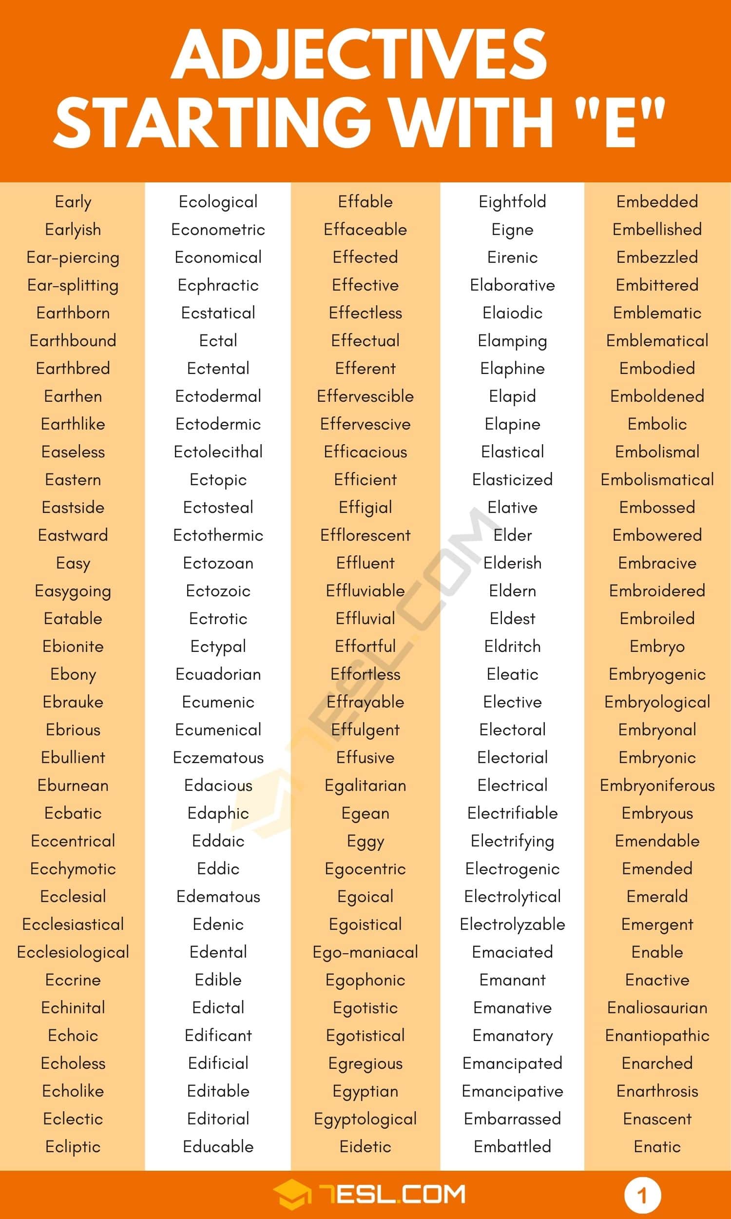 Adjectives that Start with E