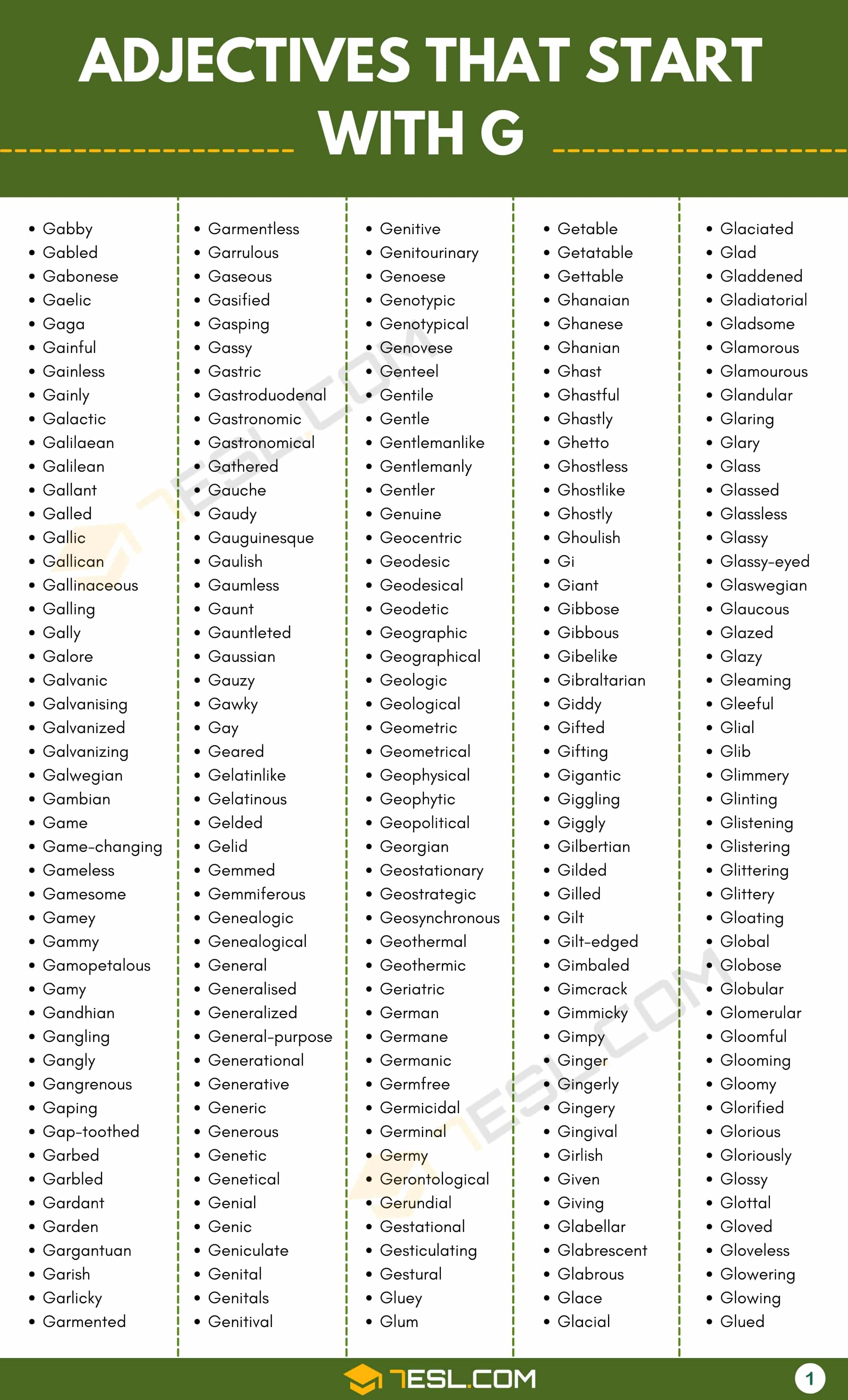 Adjectives that Start with G
