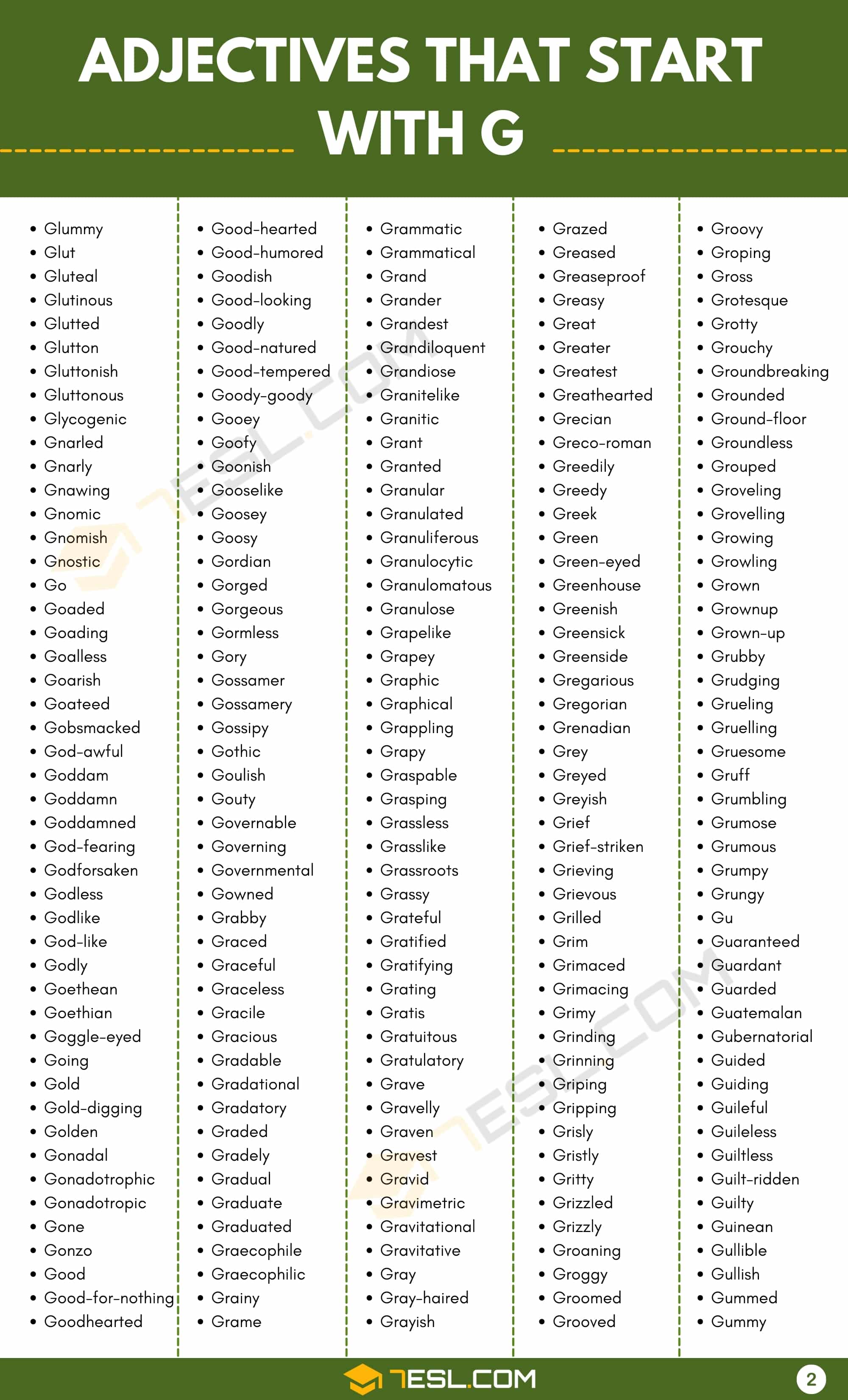 Adjectives Starting with G