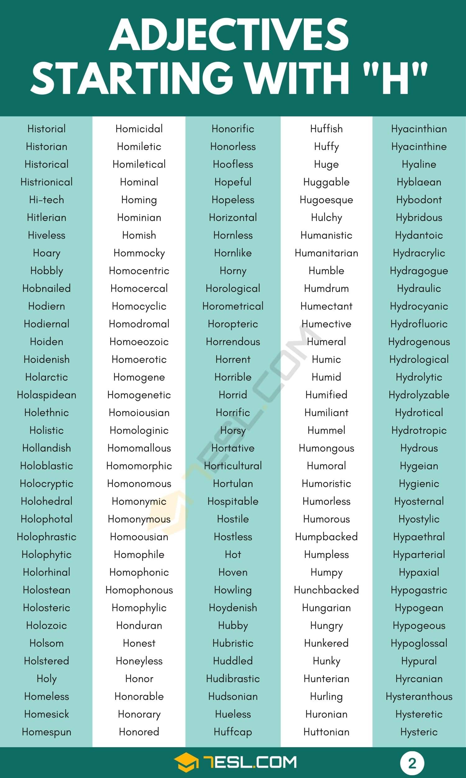 List of Adjectives that Start with H