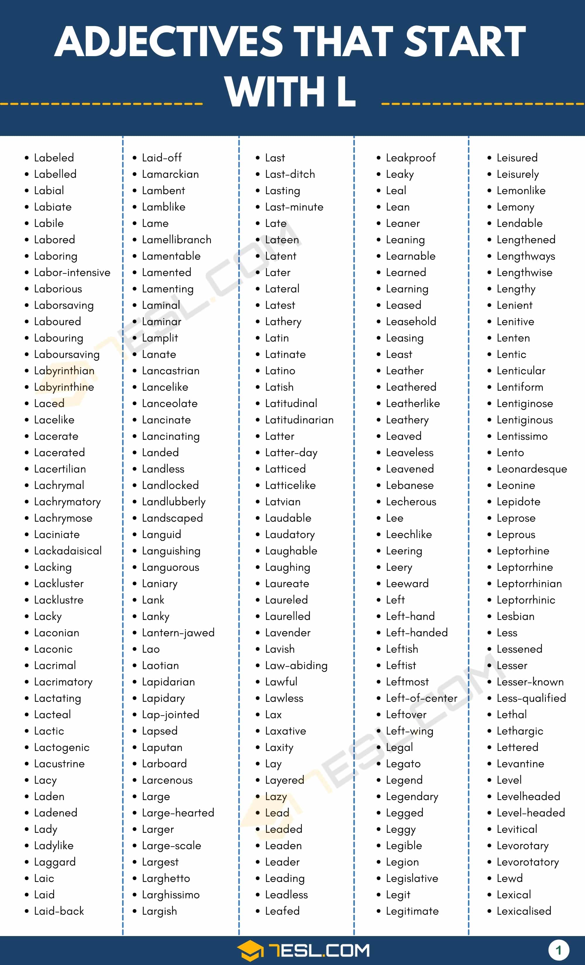 Adjectives that Start with L