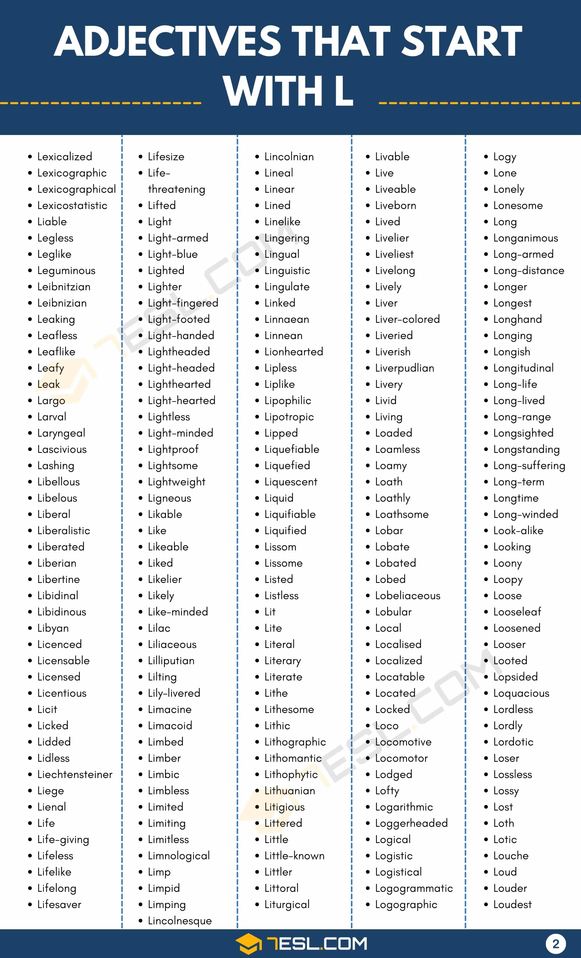 Adjectives that Start with L List
