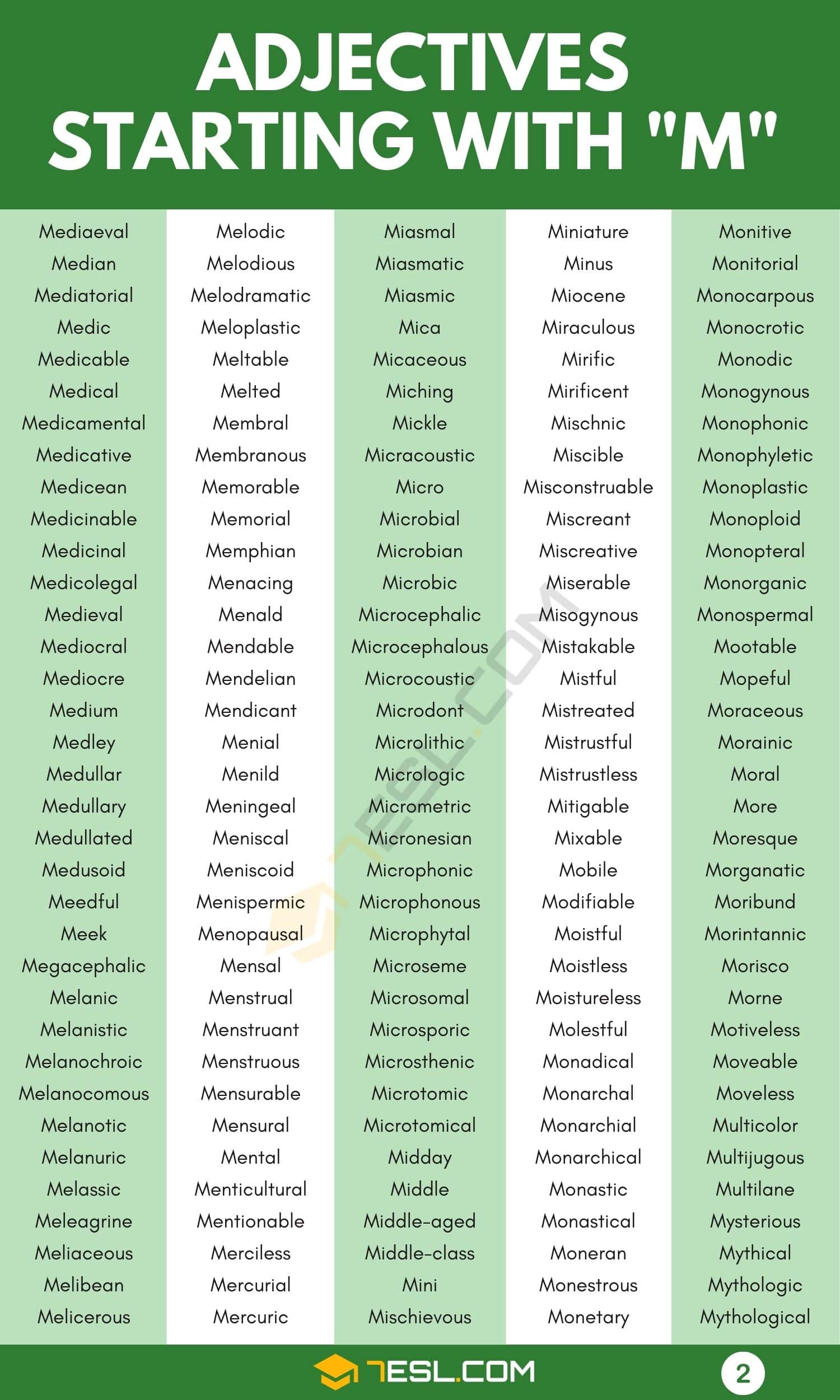 Adjectives Starting with M