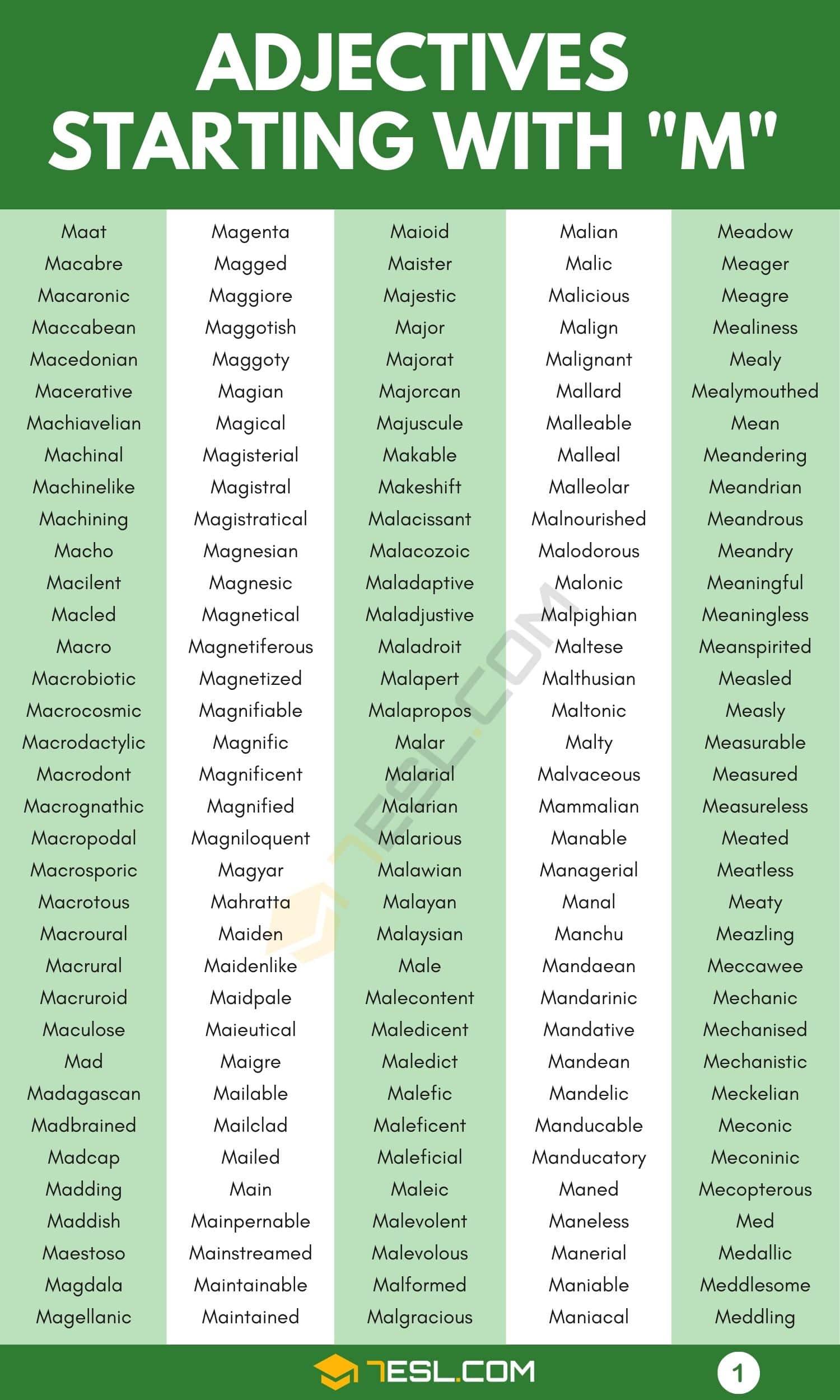 Adjectives that Start with M