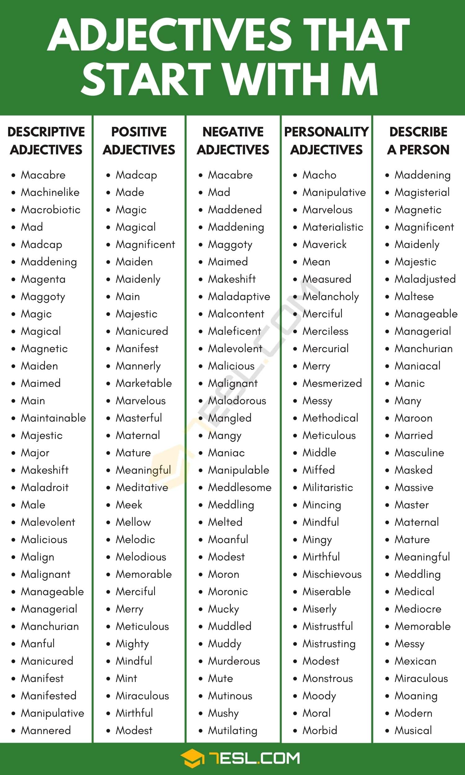 M Adjectives
