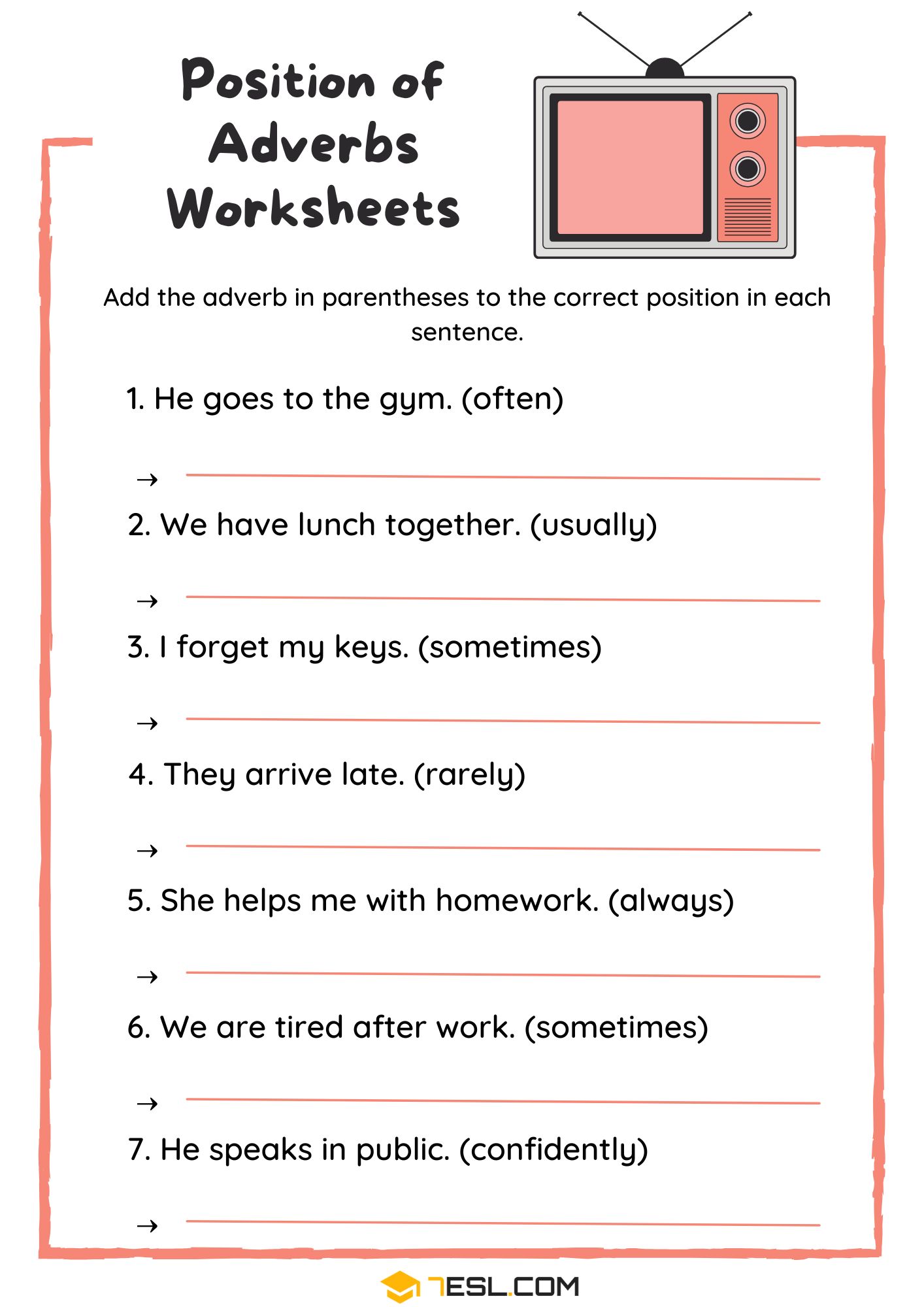 Adverb Placement Worksheet