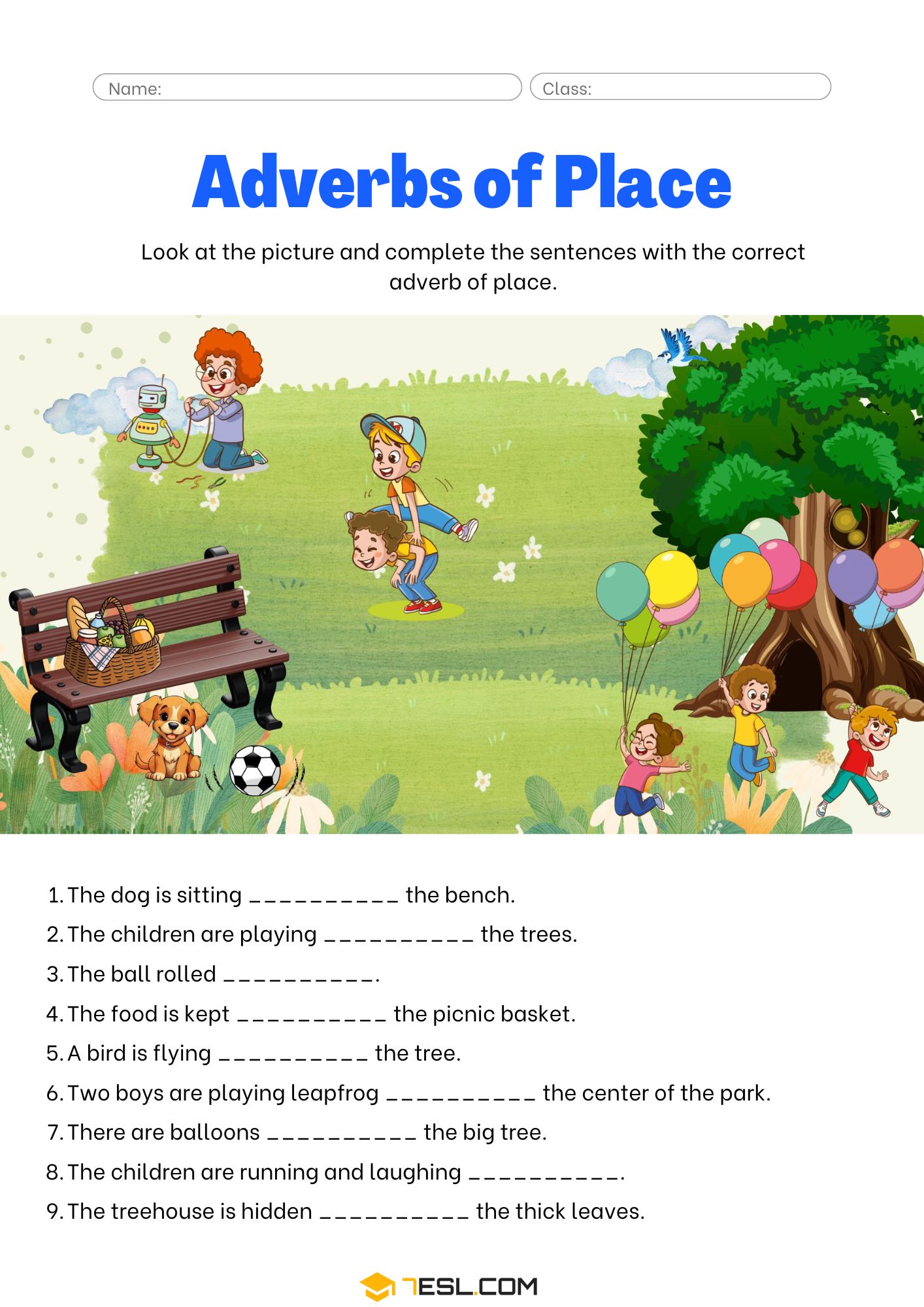 Adverbs of Place Worksheets