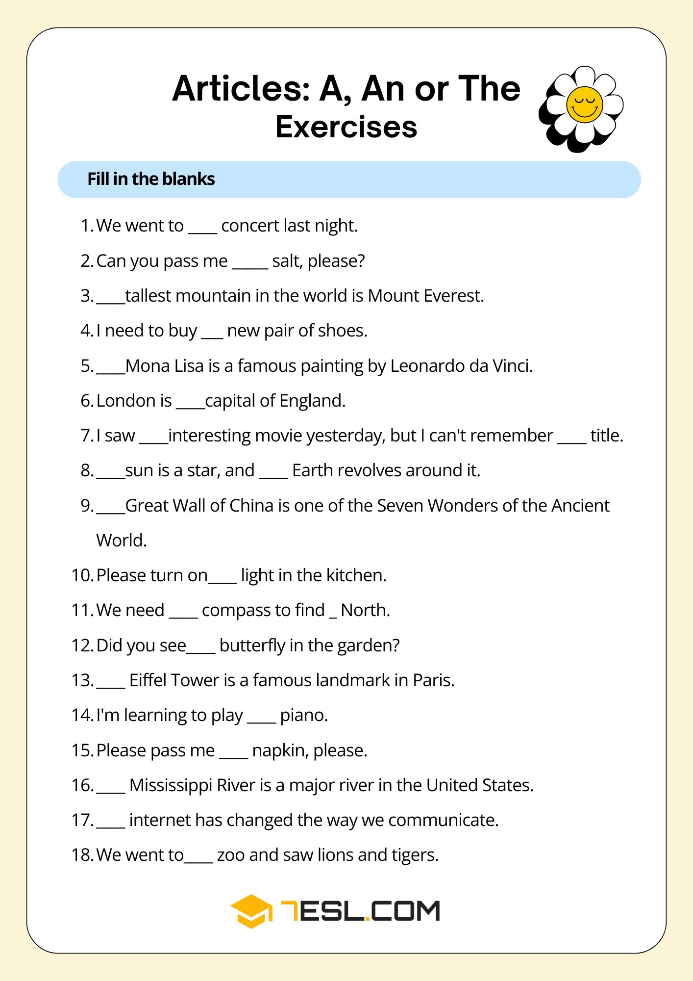 Article Worksheets - Article Exercises 6