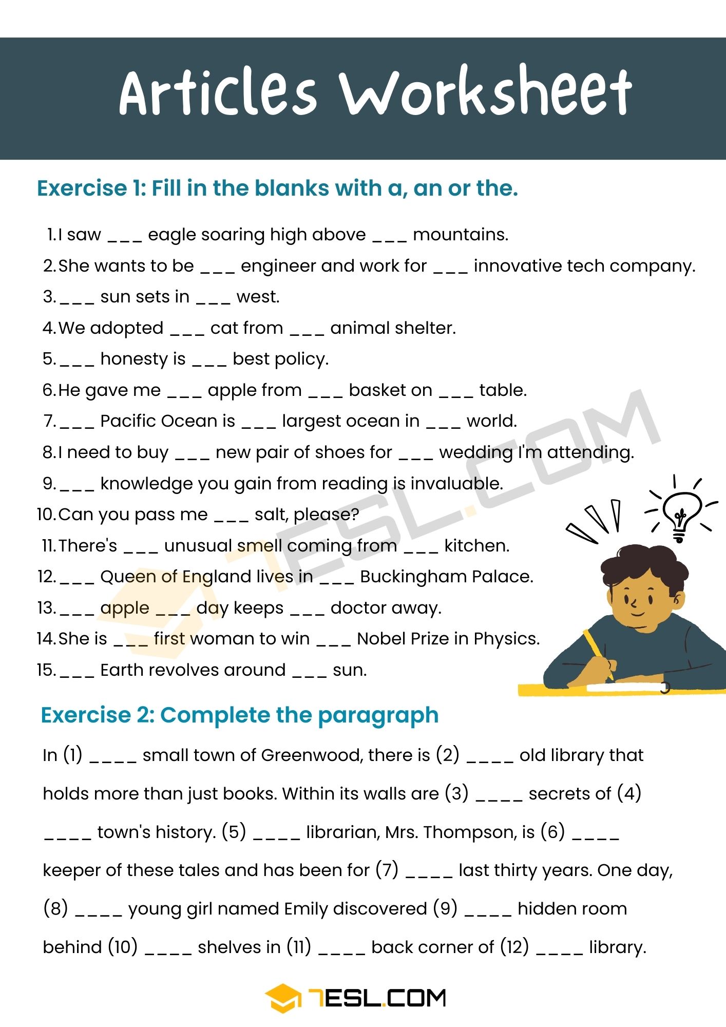 Articles Worksheet