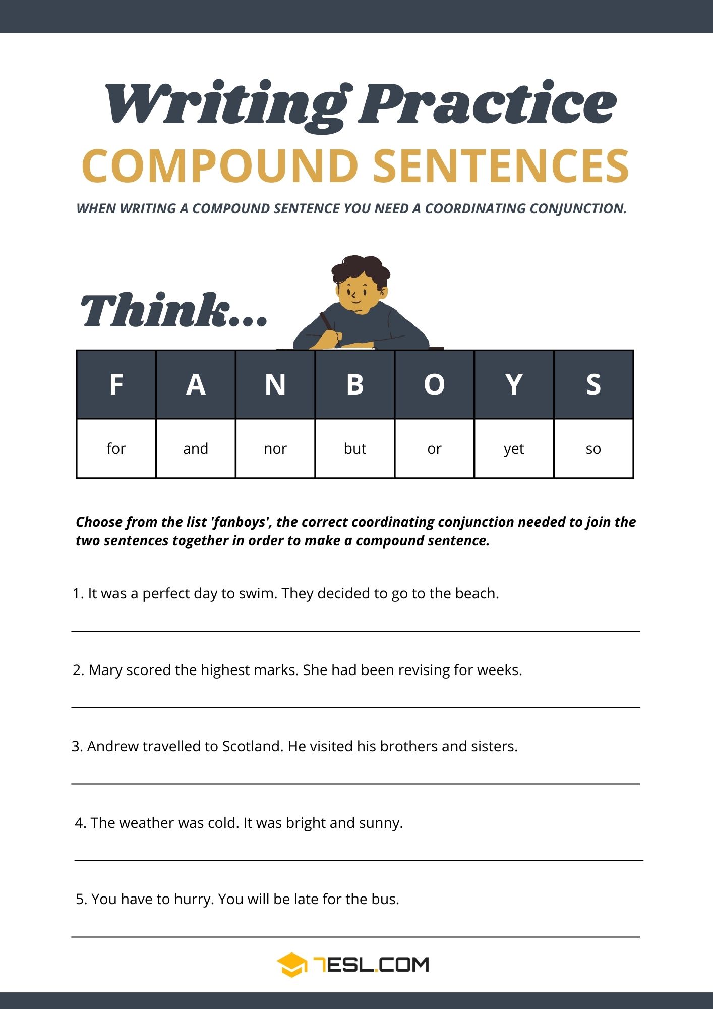 Compound Sentence Worksheets and Exercises 4