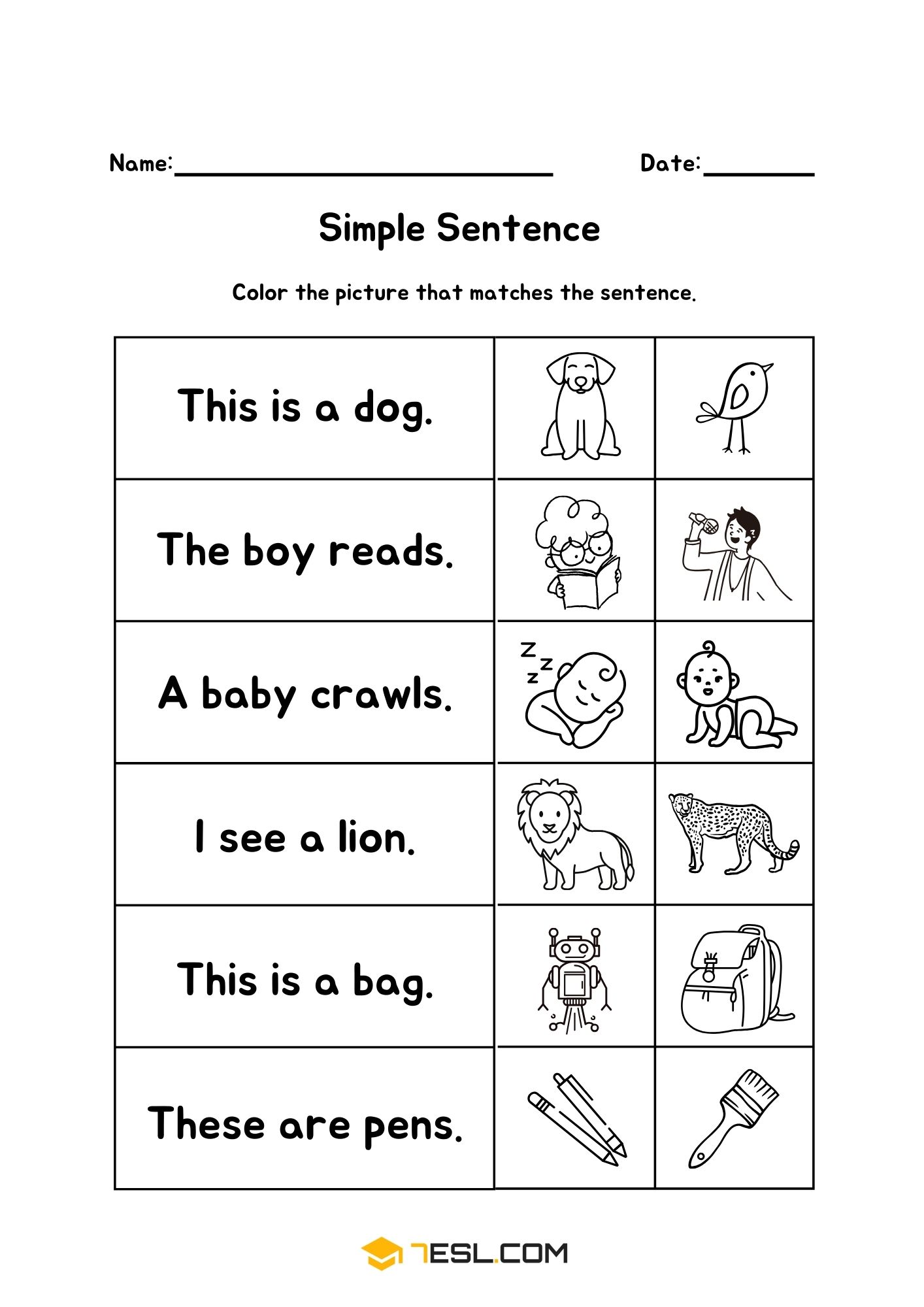 Simple Sentence Worksheets and Exercises 1