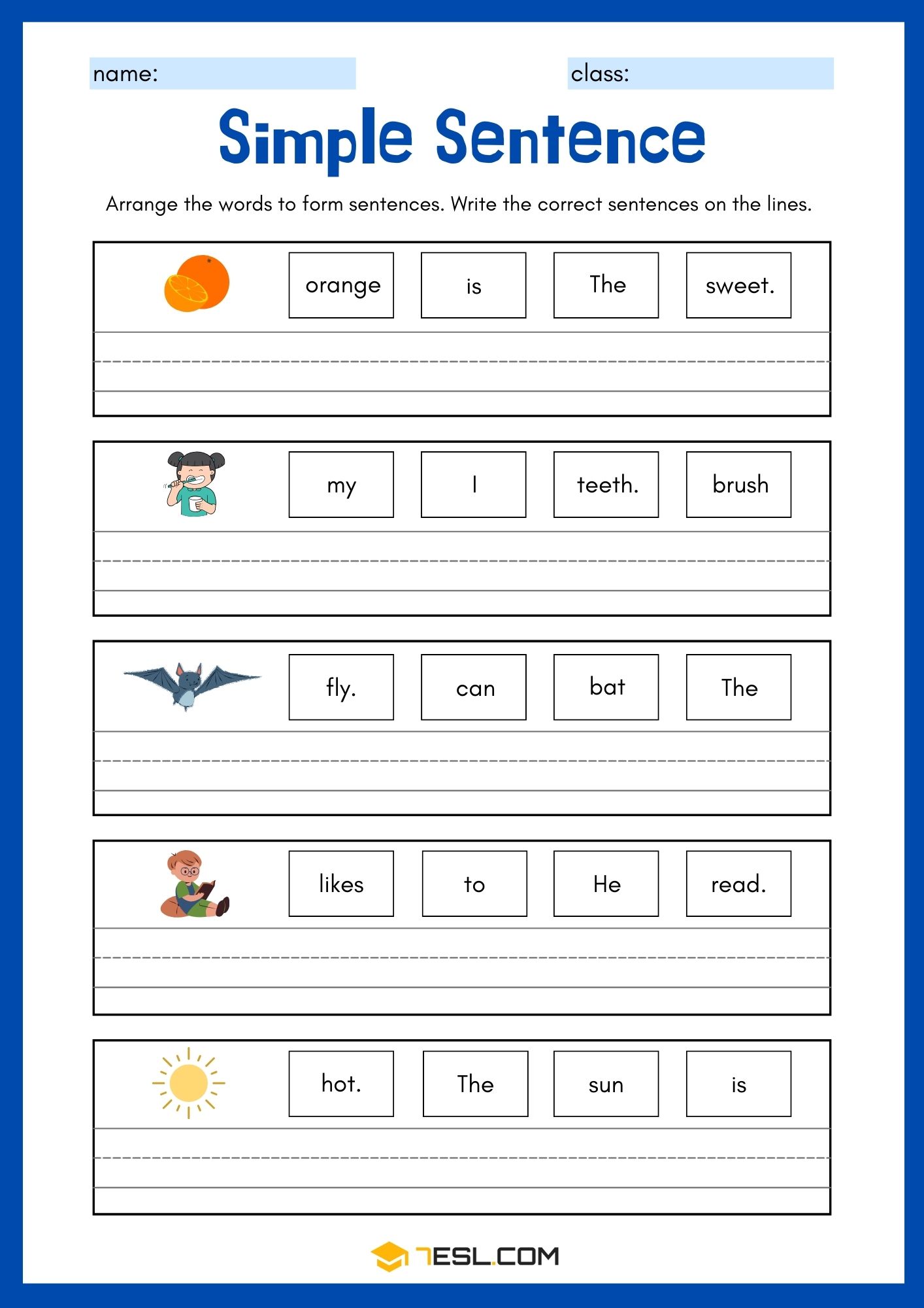 Simple Sentence Worksheets and Exercises 9
