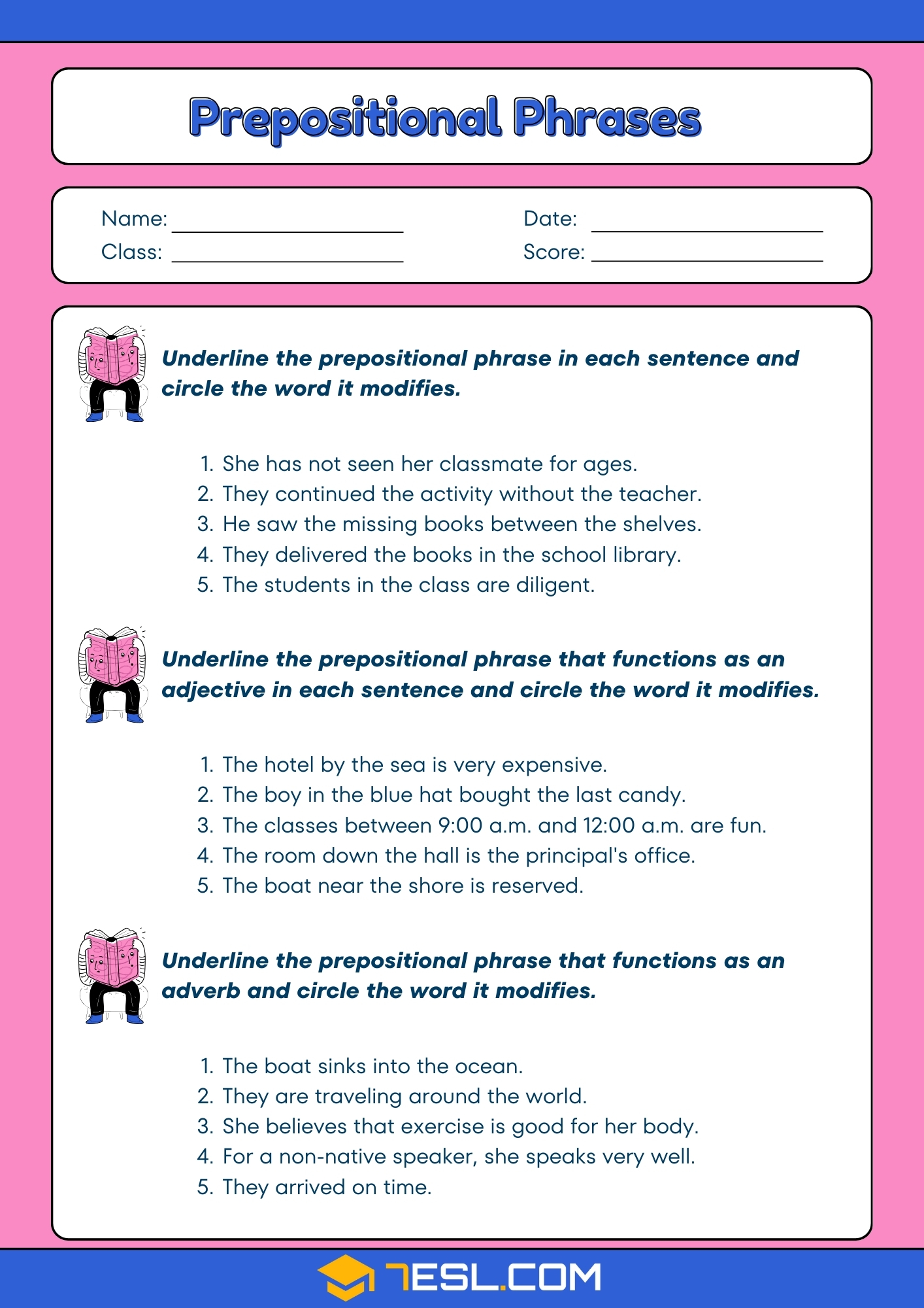 Prepositional Phrases Exercises and Worksheets 2