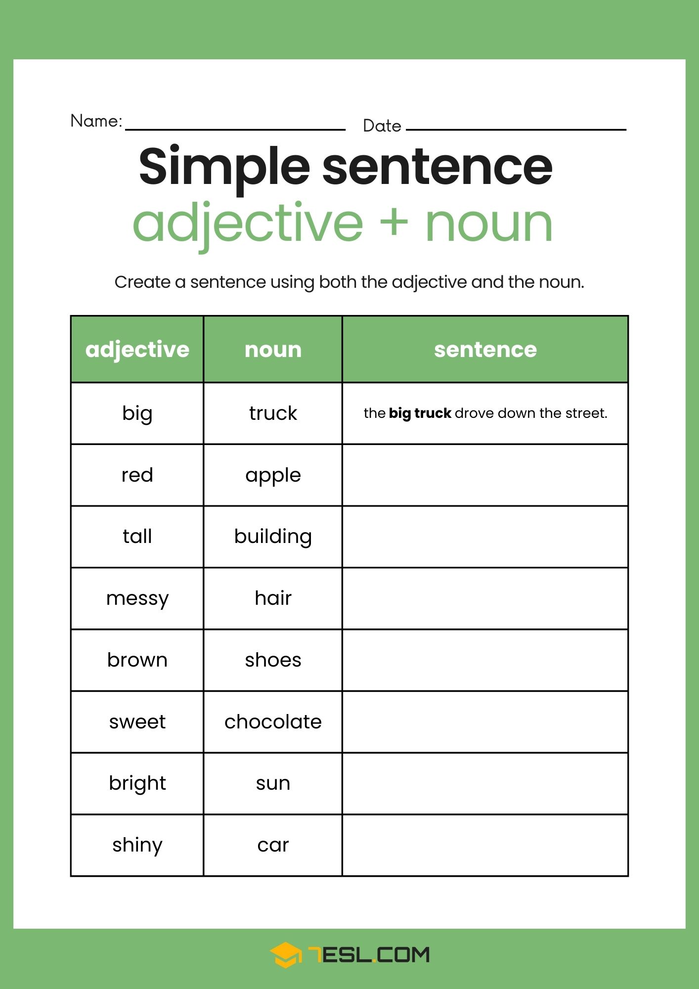Simple Sentence Worksheets and Exercises 3