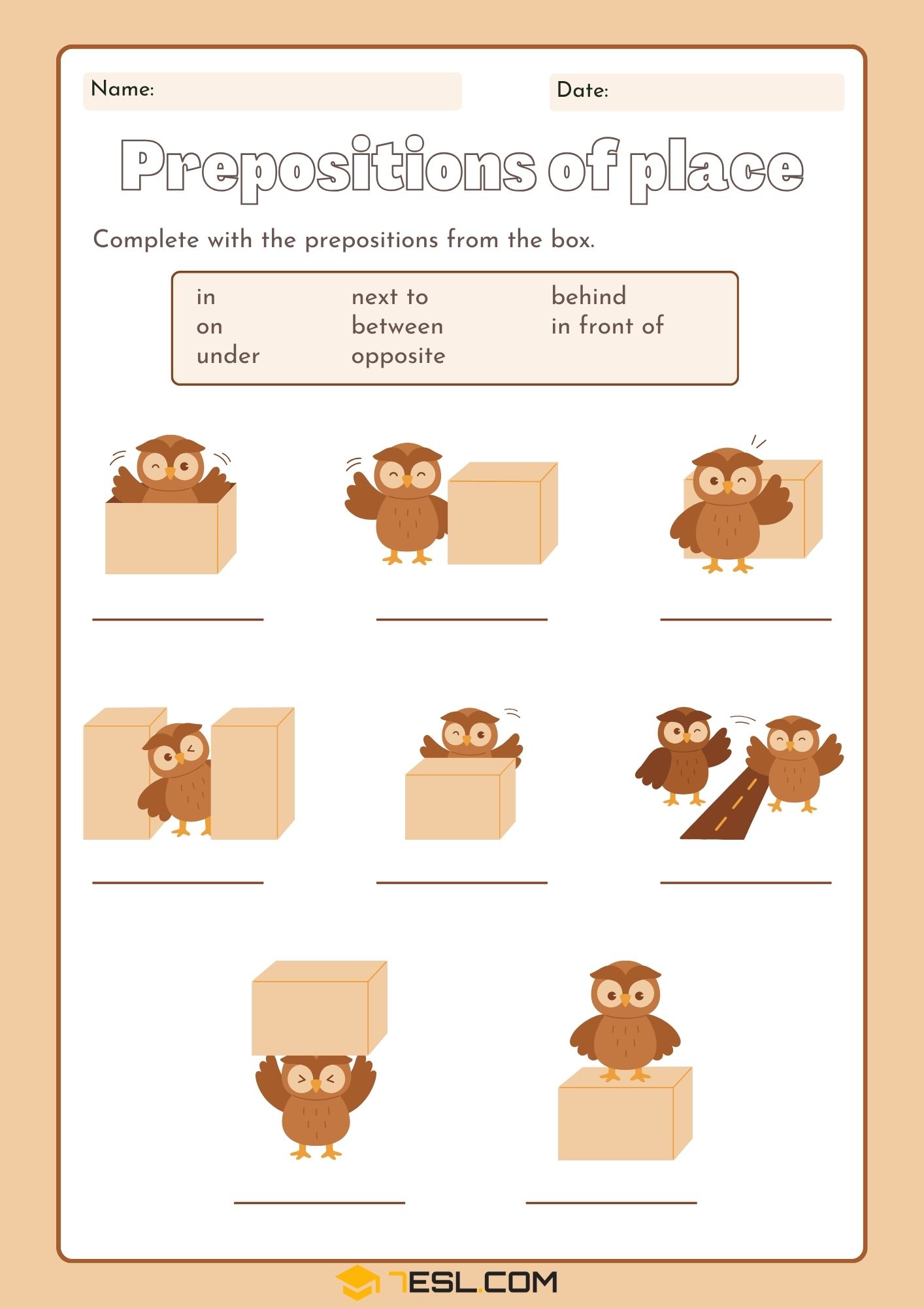 Preposition Words Worksheets 2