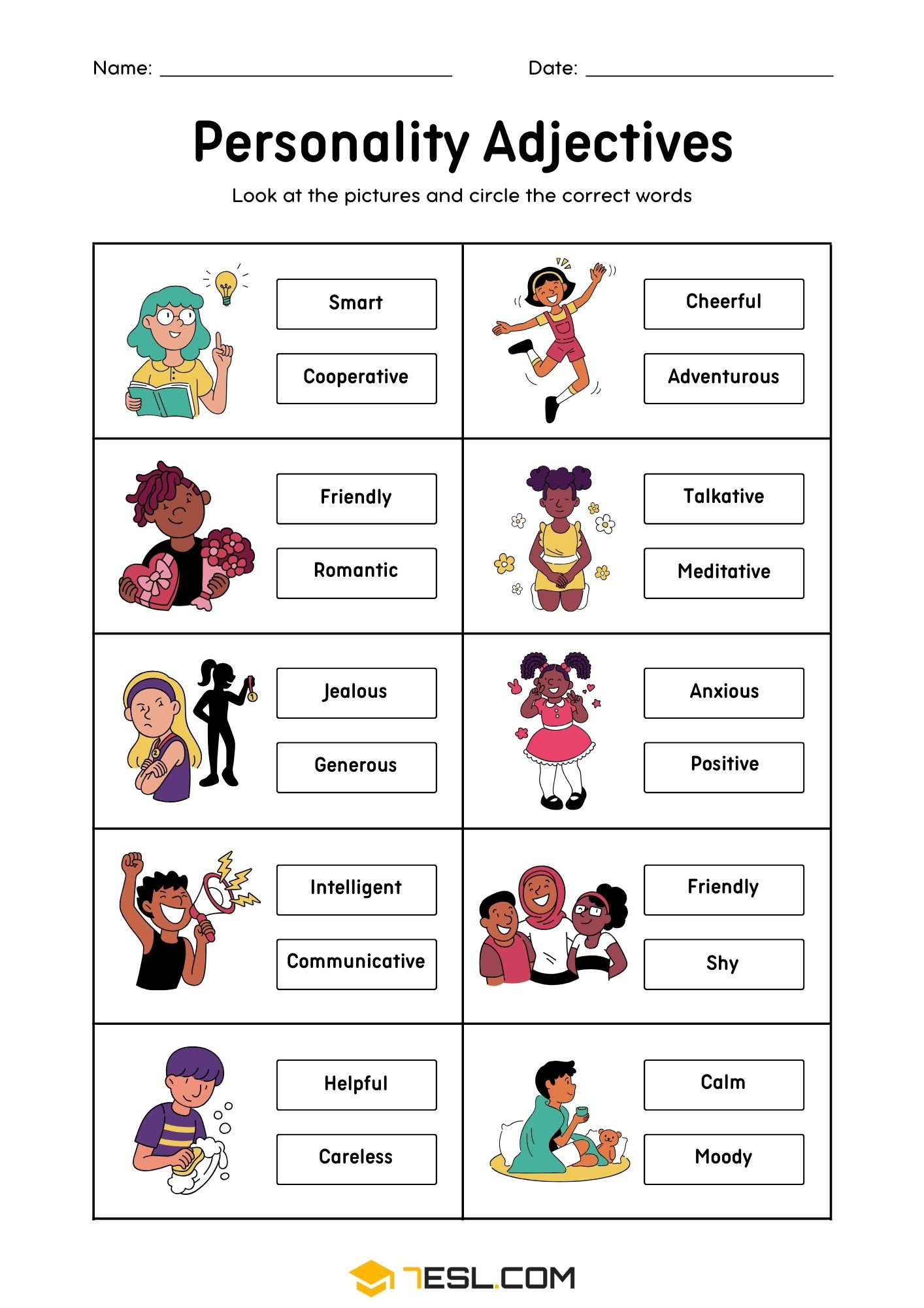 Circle the Personality Adjectives Worksheet