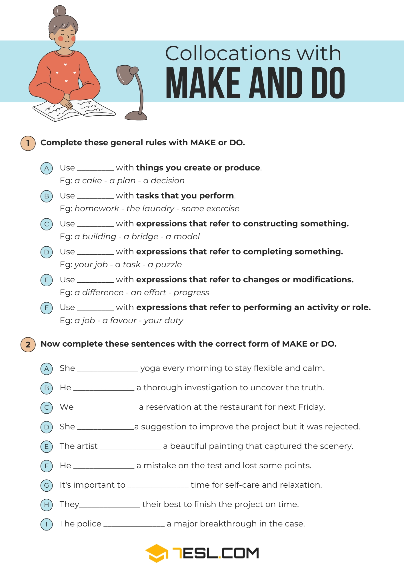 Collocations with Make and Do Worksheets 1