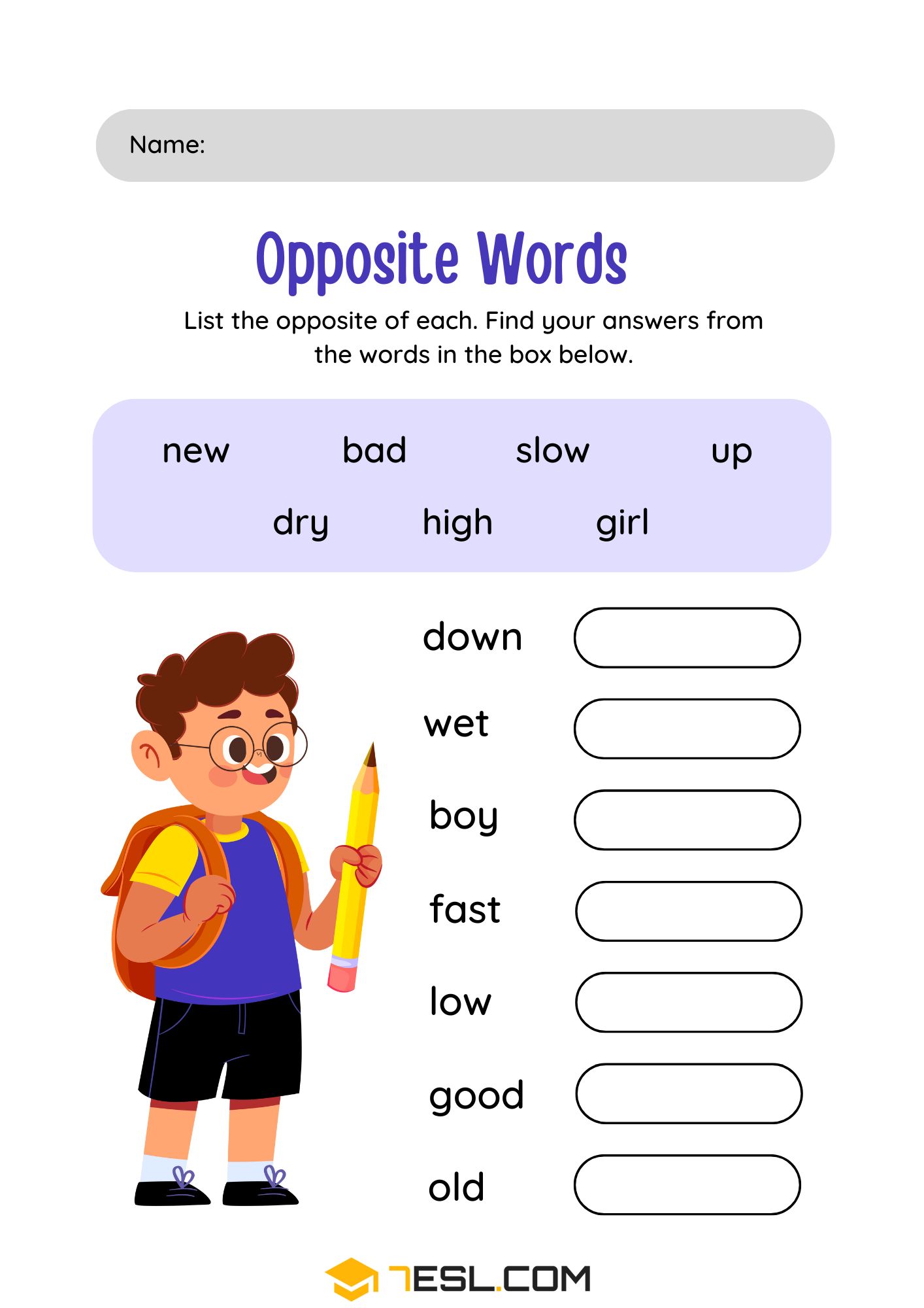 Opposite Words Worksheets for English Learners 4