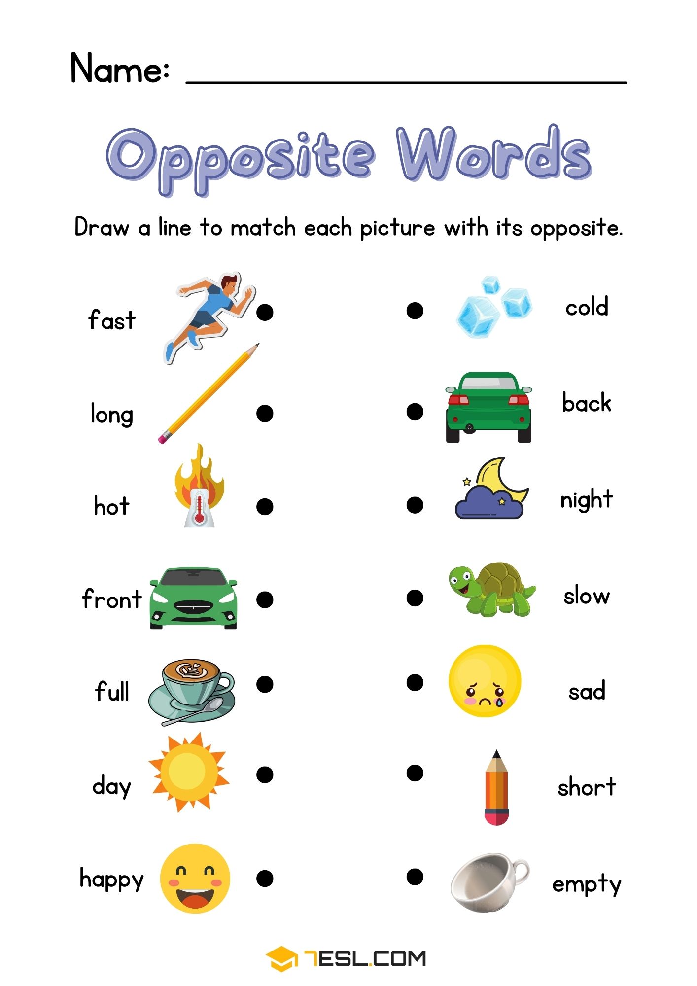 Opposite Words Worksheets for English Learners 1