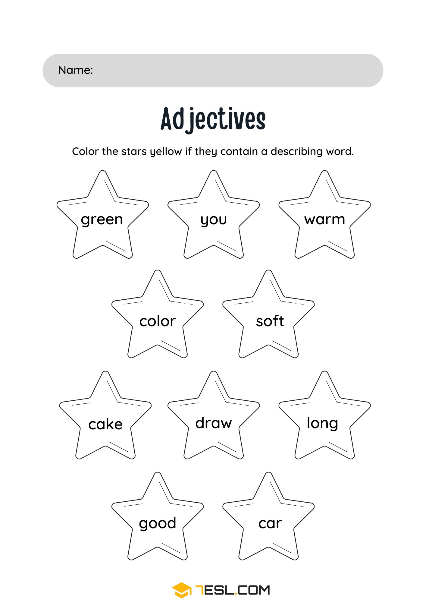 Coloring Adjectives Worksheet