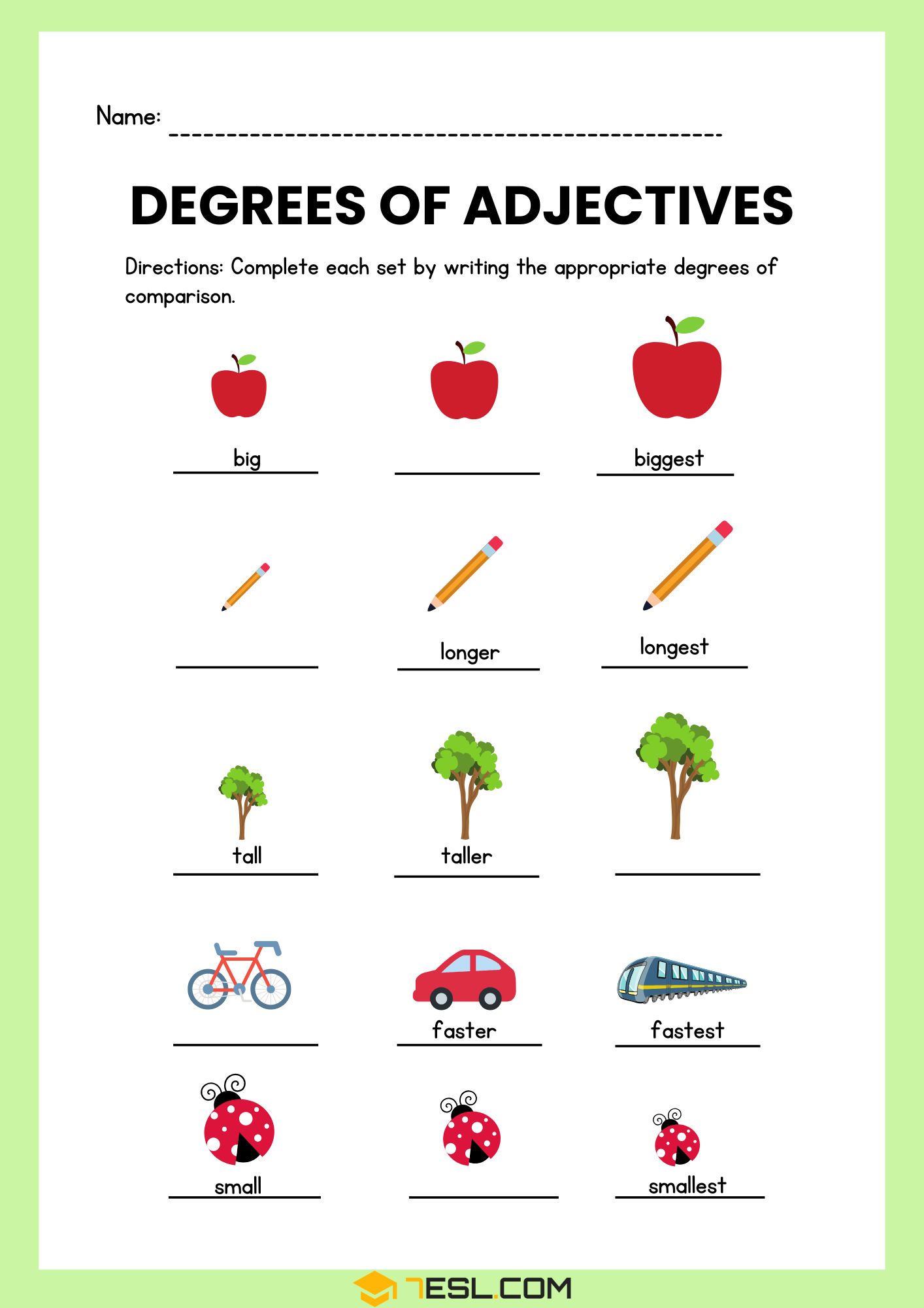 Degrees of Adjectives Activity Worksheet