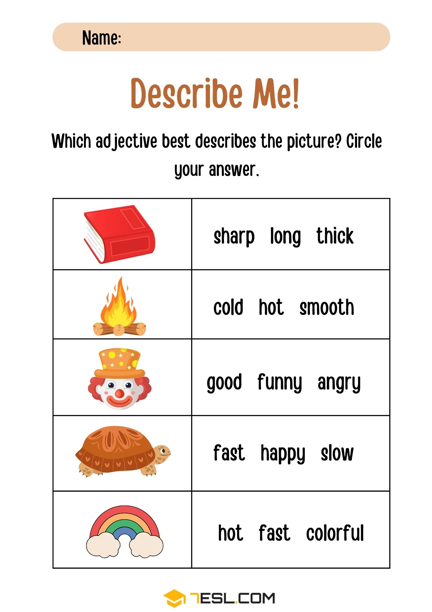 Describe Me Worksheet
