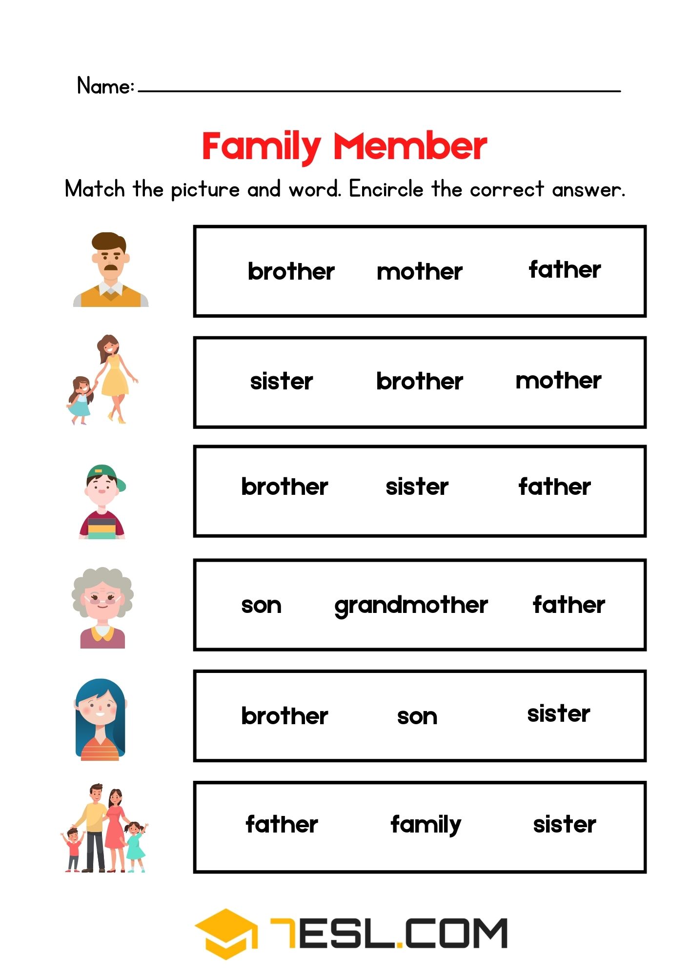 Family Worksheets for Learning English 6