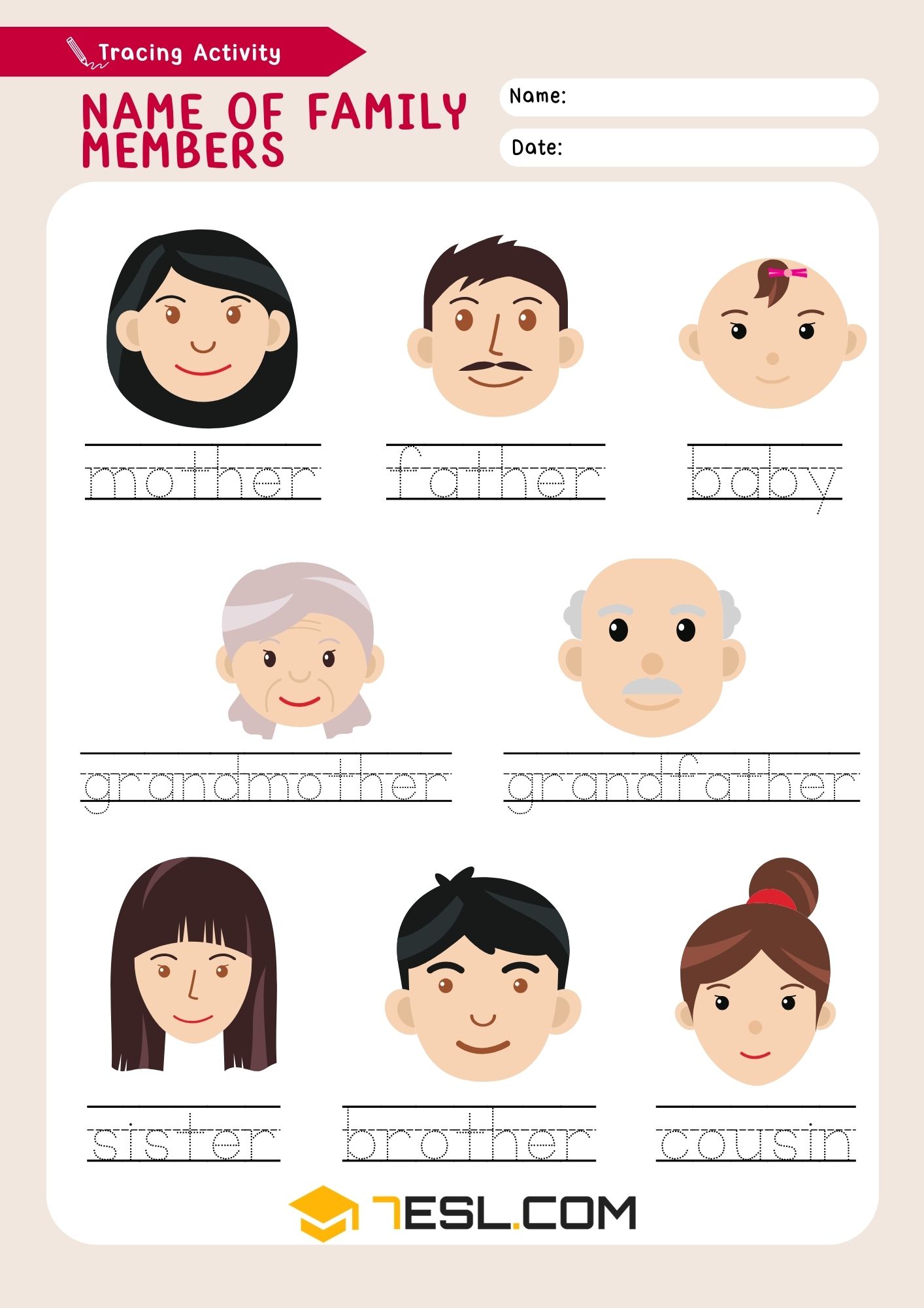 Family Worksheets for Learning English 4