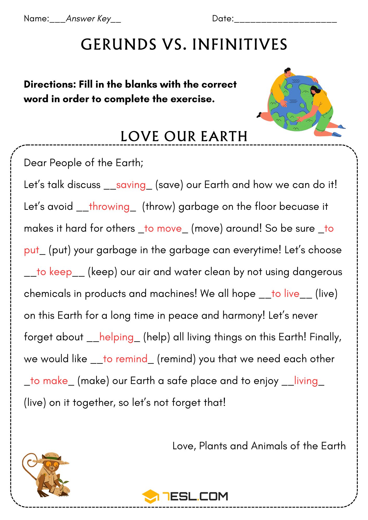 Gerund and Infinitive Worksheets and Exercises 4